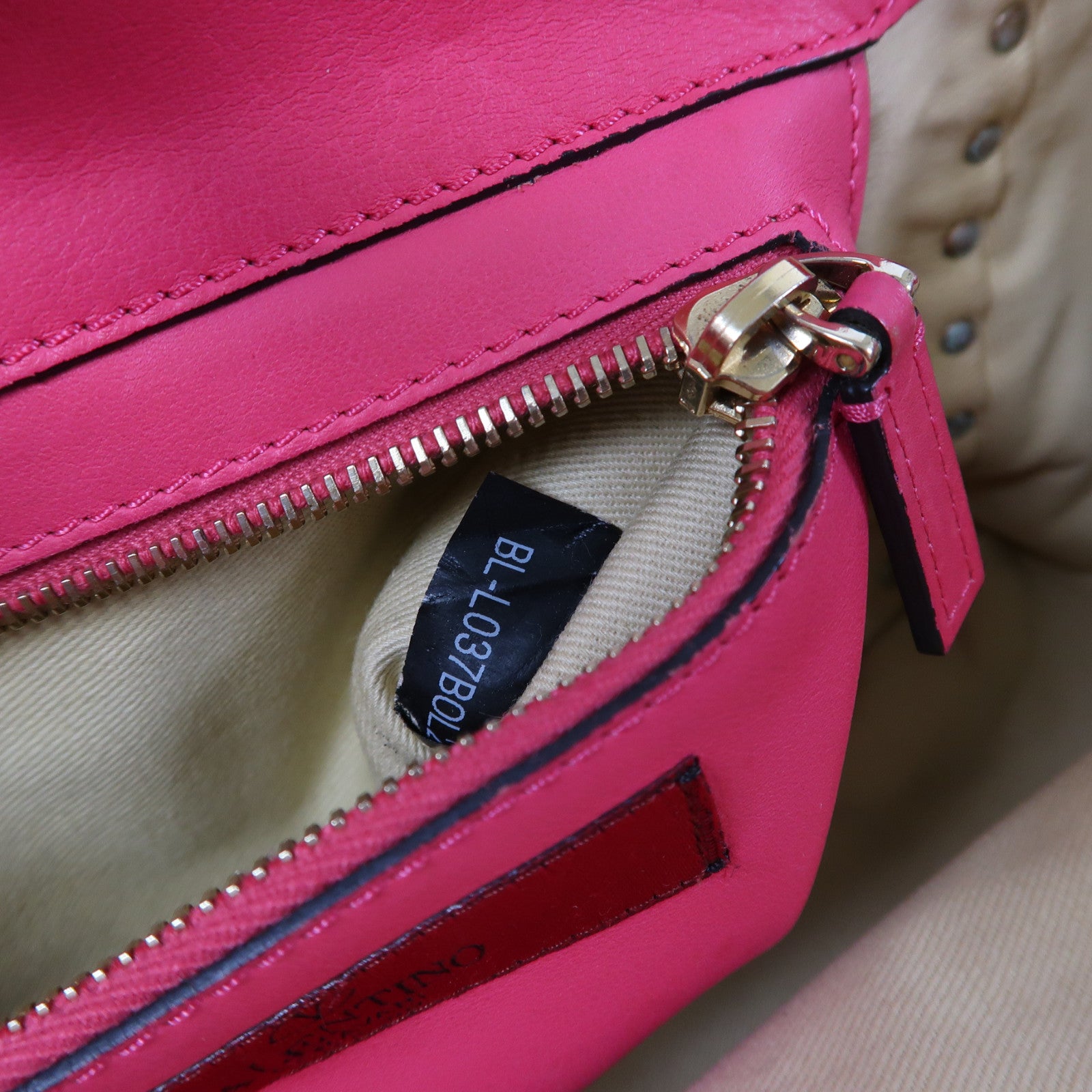 Valentino 牛皮皮革Shoulder Bag金扣手挽肩背兩用袋粉紅色