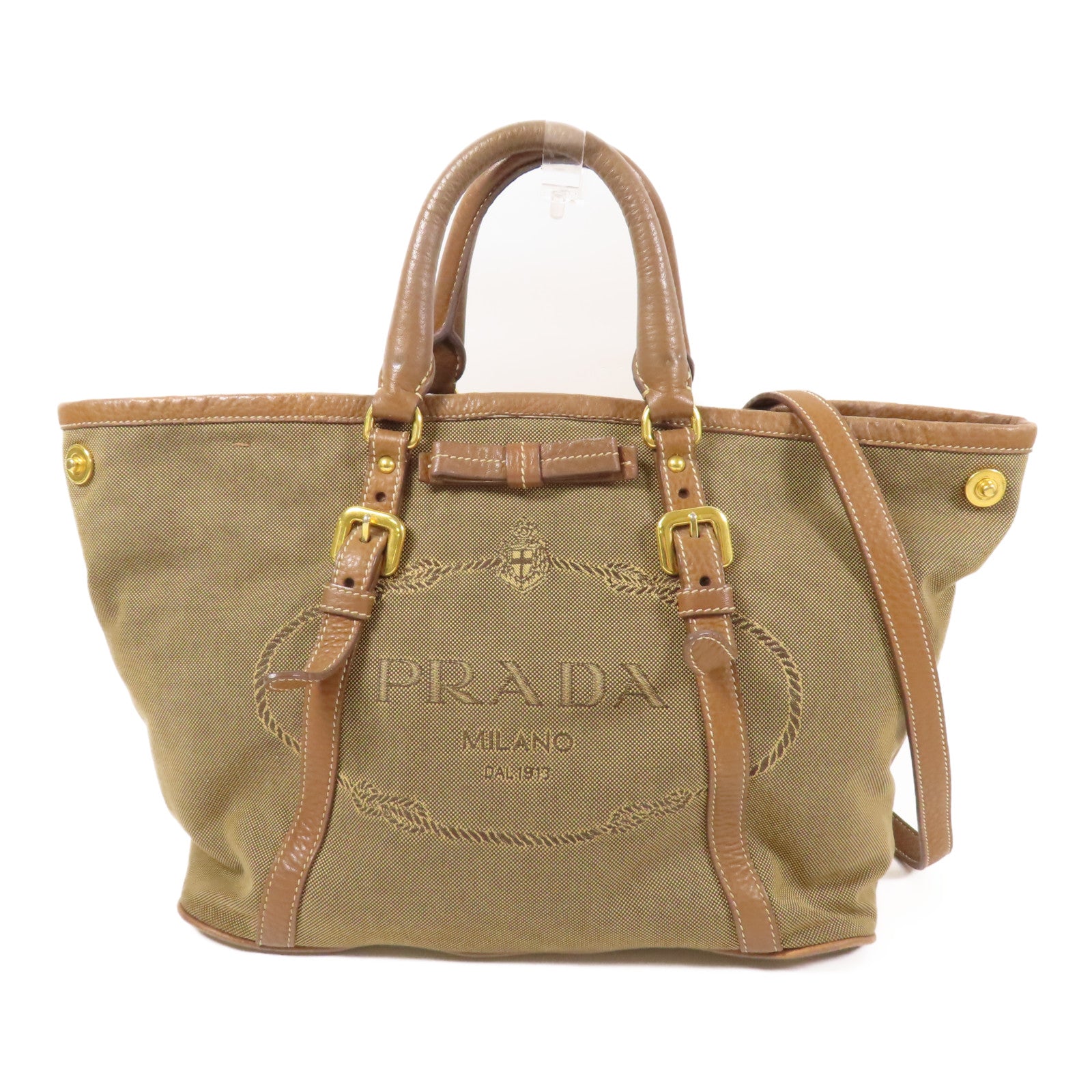 PRADA 帆布2 Way Shoulder金扣手挽肩背兩用袋
