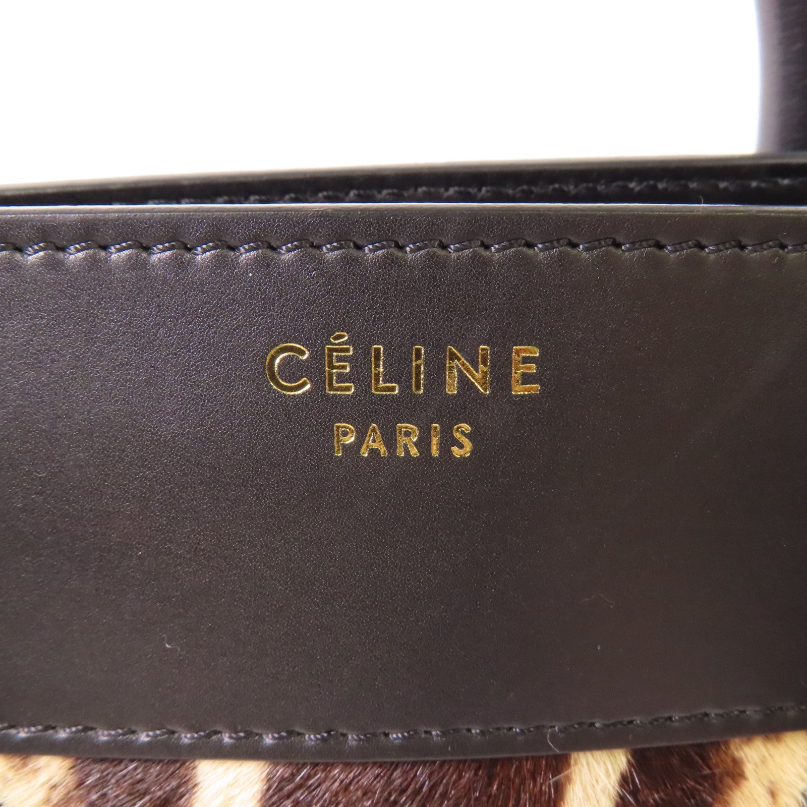 CELINE 牛皮皮革/馬毛Micro Luggage金扣手挽袋