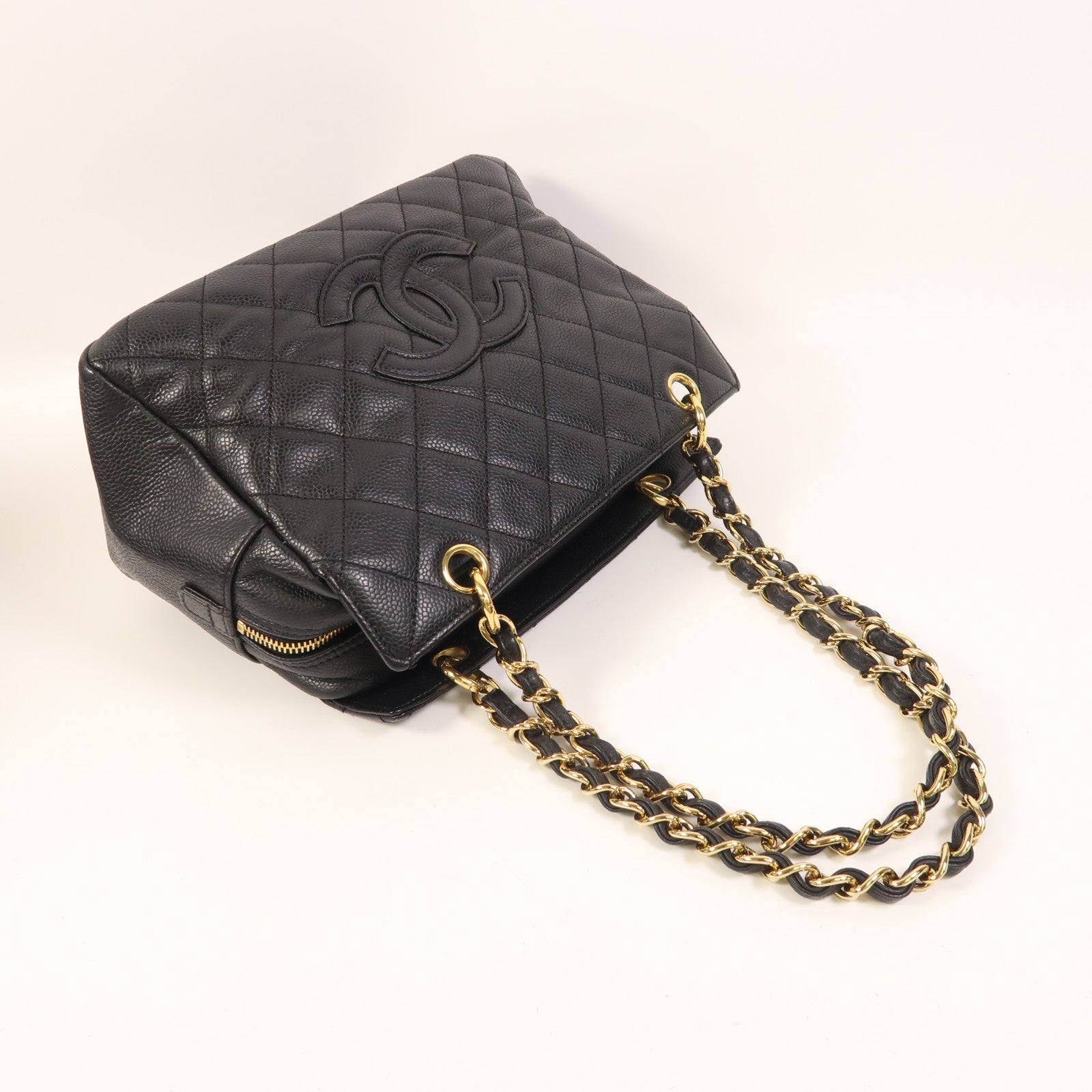 CHANEL 牛皮皮革Petite Timeless Tote金扣鏈帶肩背袋