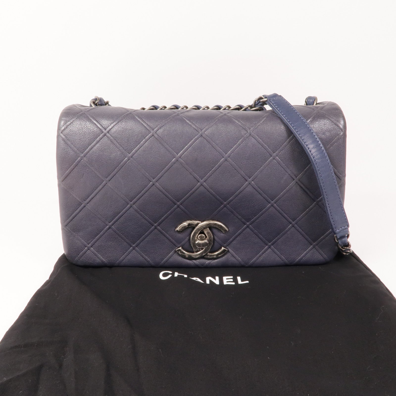 CHANEL 牛皮皮革Chain Shoulder Bag銀扣鏈帶肩背袋