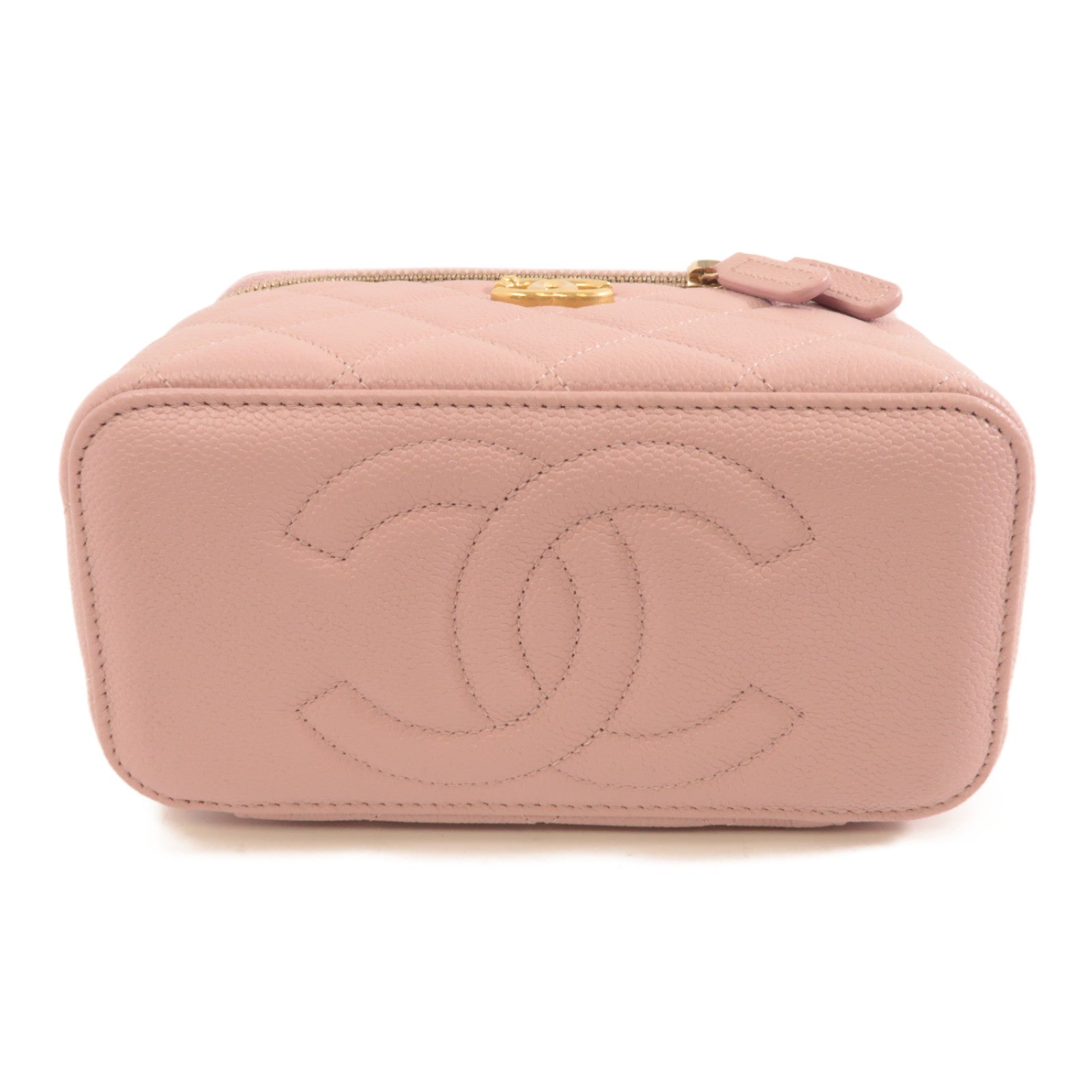 CHANEL 菱格牛皮皮革Vanity Case金扣鏈帶肩背袋粉紅色