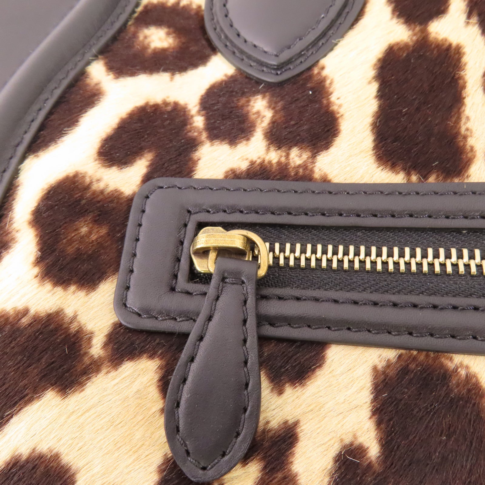 CELINE 牛皮皮革/馬毛Micro Luggage金扣手挽袋