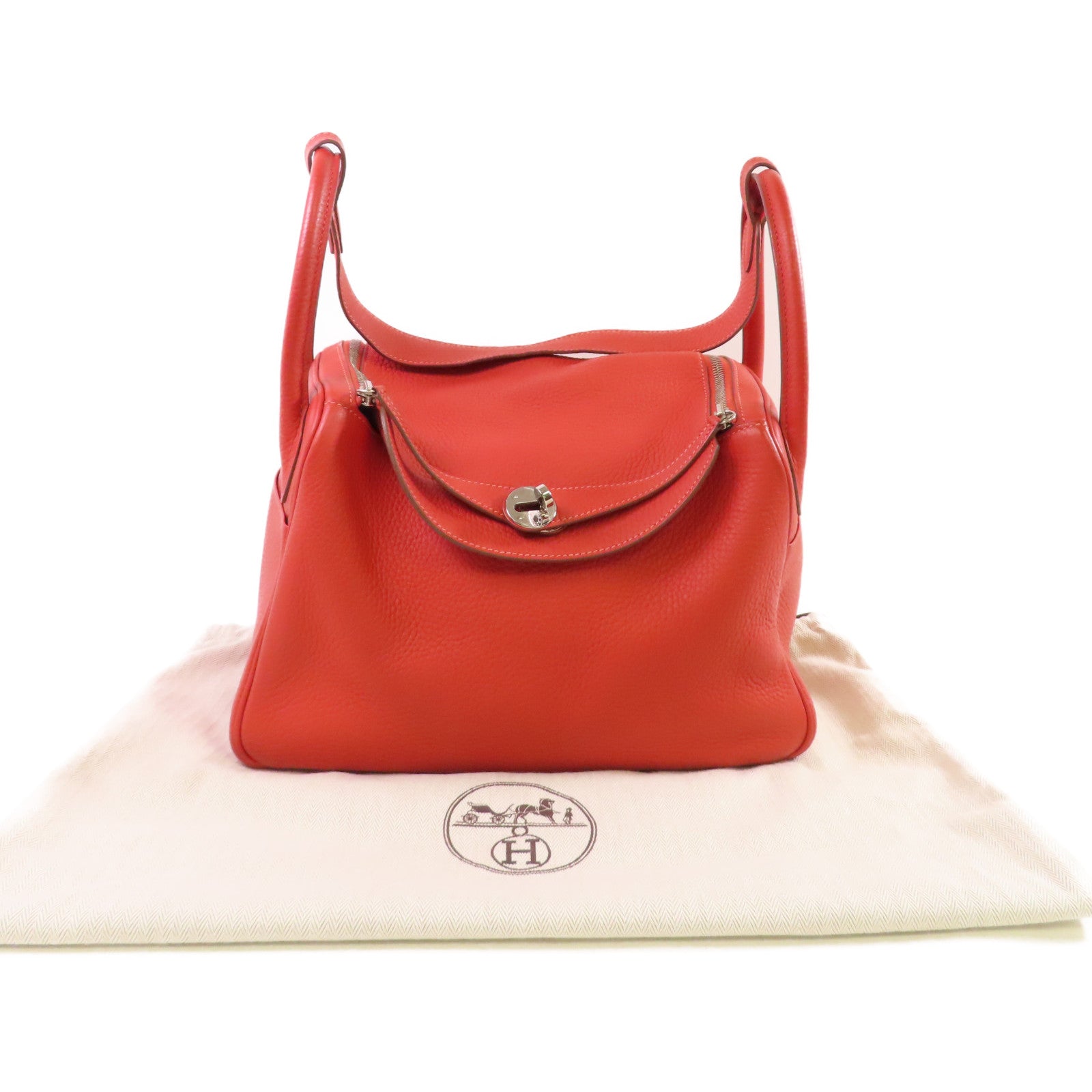 HERMES Clemence皮革Lindy 30 Shoulder Bag銀扣肩背袋9M Sanguine三文魚紅色/2R Rouge Pivoine牡丹紅色