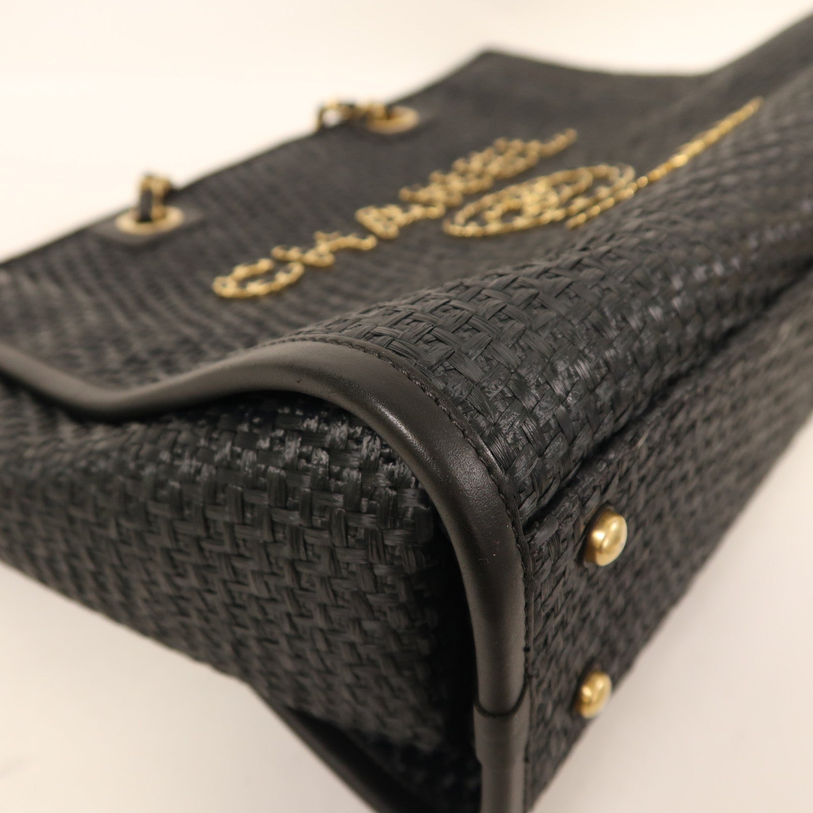 CHANEL Straw Deauville Tote金扣手挽肩背兩用袋黑色
