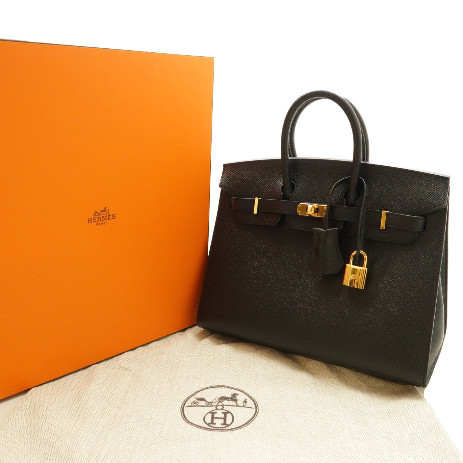 HERMES Epsom皮革Birkin 25金扣手挽袋Noir/黑色