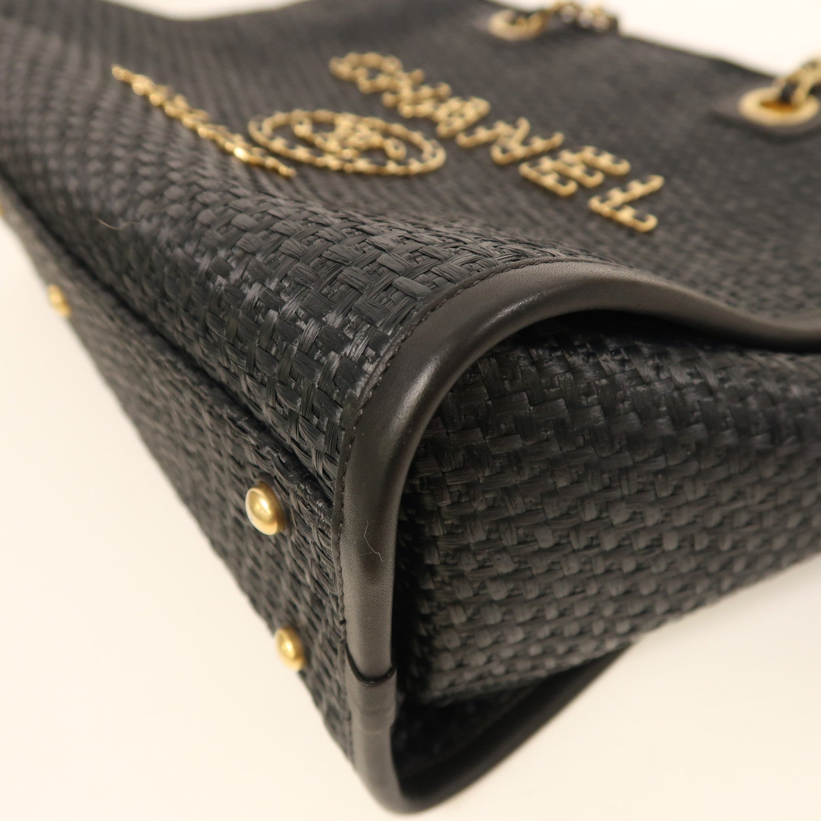 CHANEL Straw Deauville Tote金扣手挽肩背兩用袋黑色
