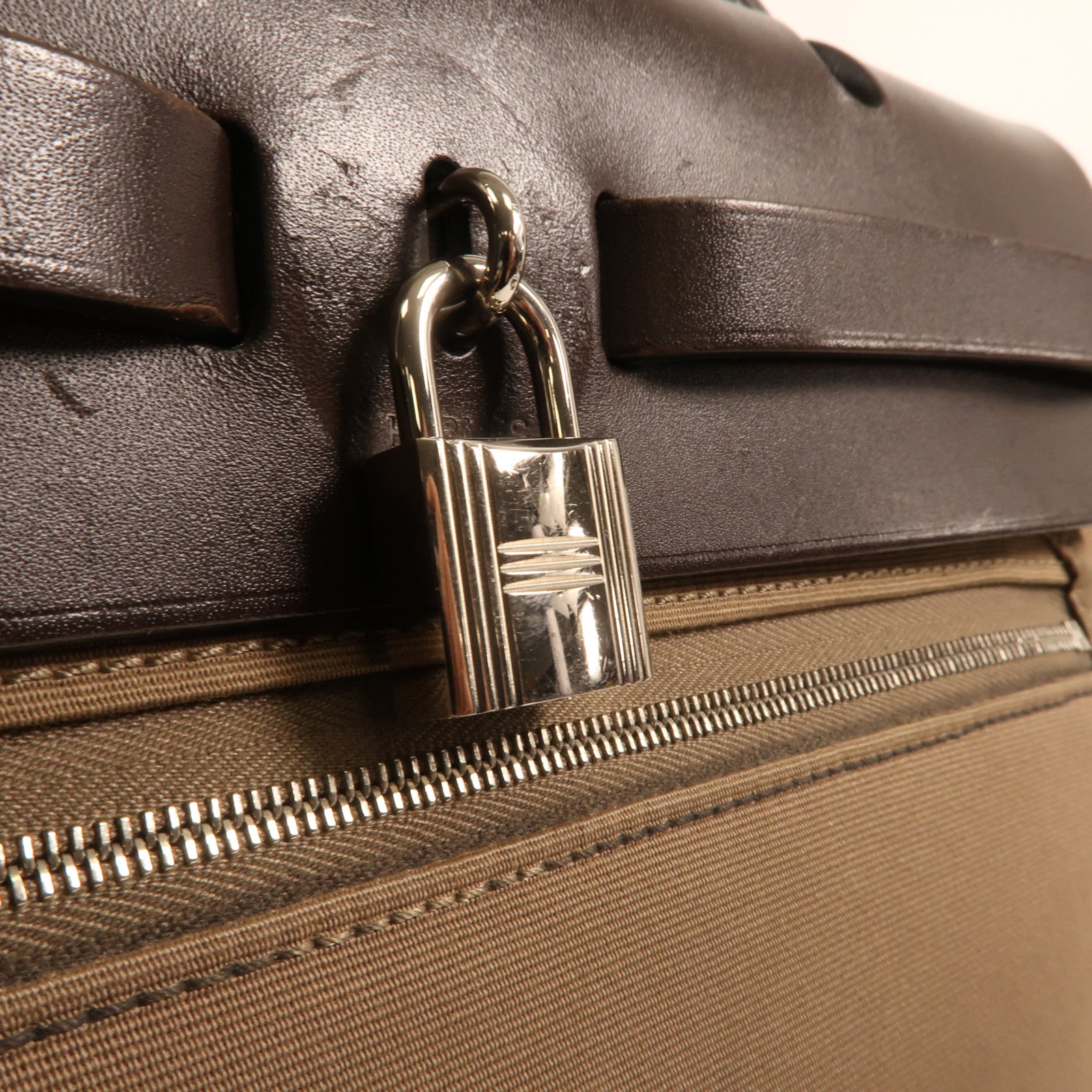 HERMES 帆布Herbag PM銀扣手挽肩背兩用袋Etoupe