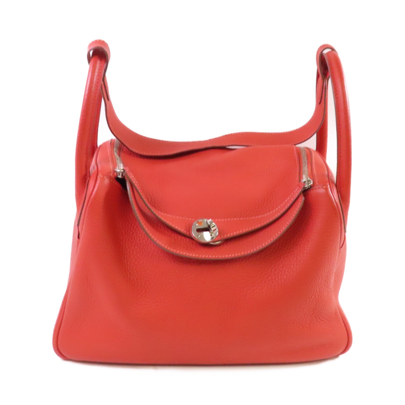 HERMES Clemence皮革Lindy 30 Shoulder Bag銀扣肩背袋9M Sanguine三文魚紅色/2R Rouge Pivoine牡丹紅色