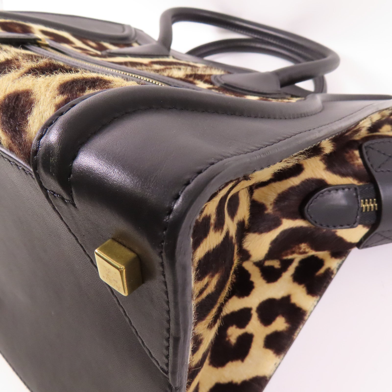 CELINE 牛皮皮革/馬毛Micro Luggage金扣手挽袋