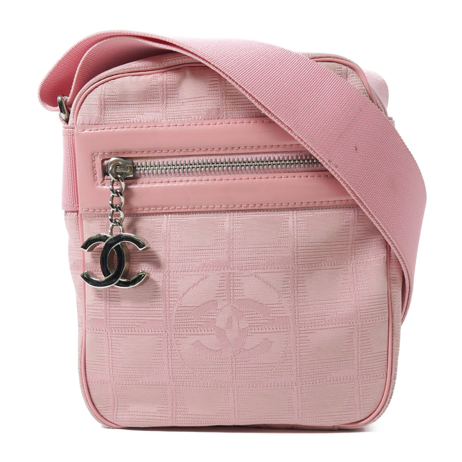 CHANEL 【激減優惠】帆布New Travel Line Pochette Shoulder Bag銀扣肩背袋粉紅色