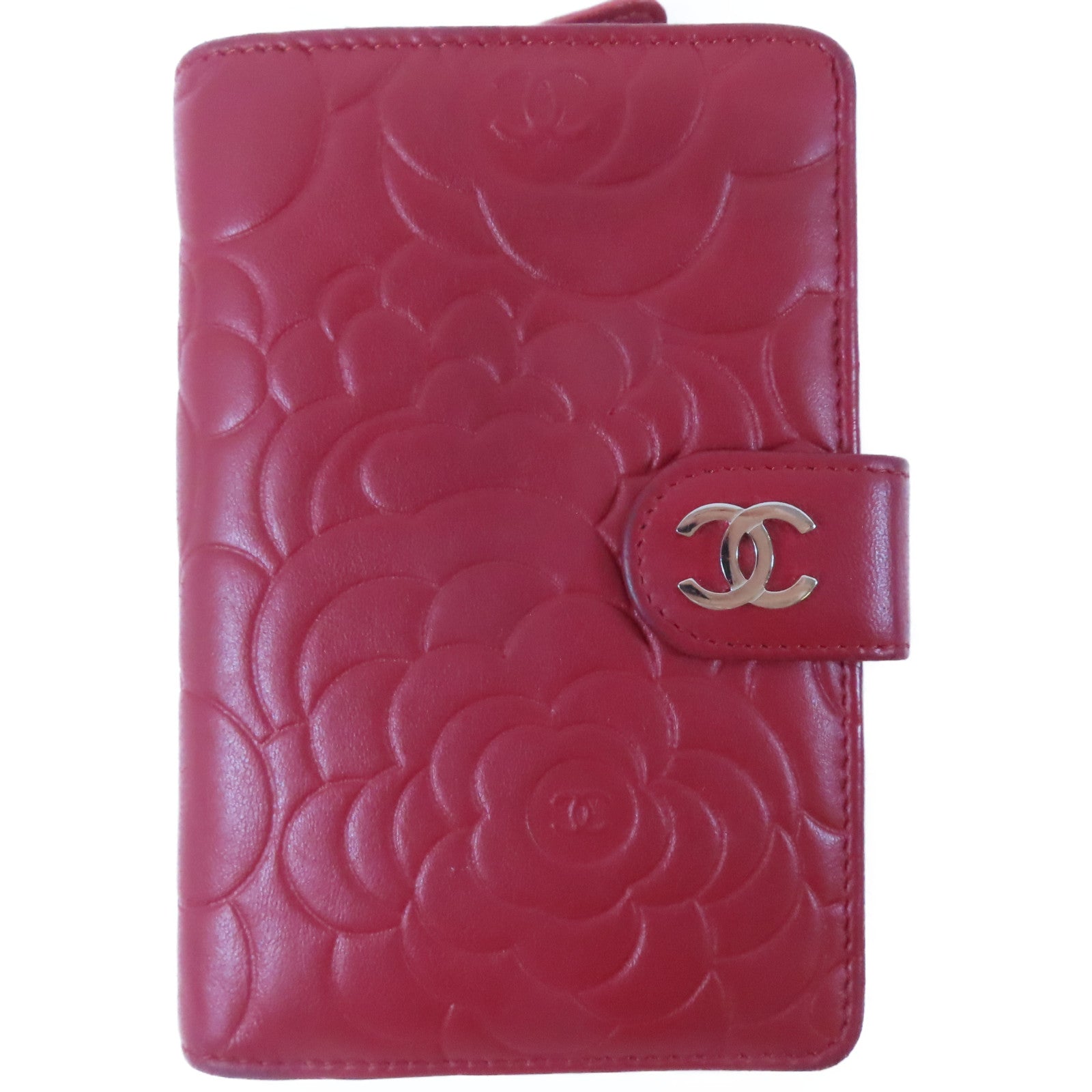 CHANEL 羊皮皮革Wallet銀扣錢包紅色