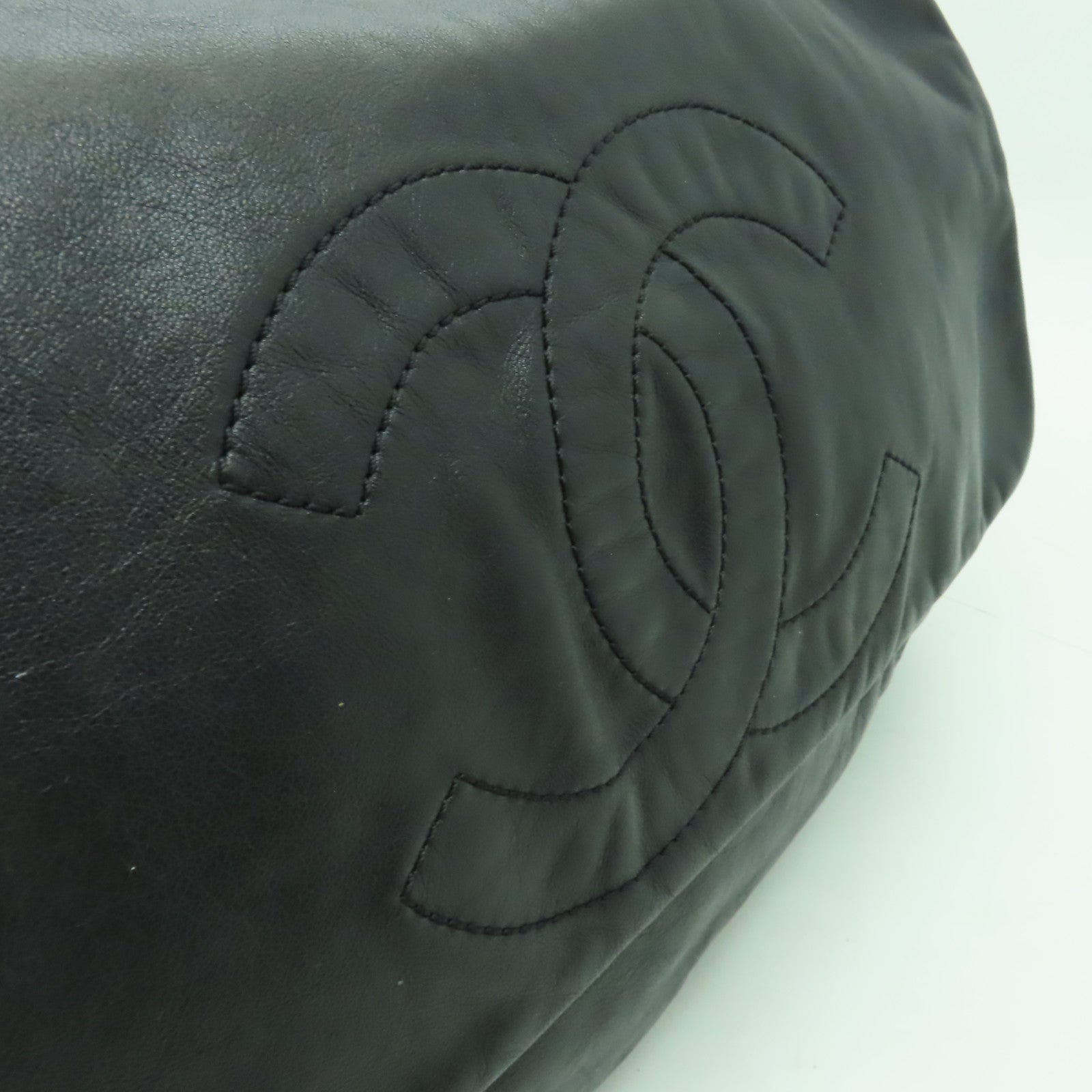 CHANEL 牛皮皮革Shoulder Bag銀扣鏈帶肩背袋黒色