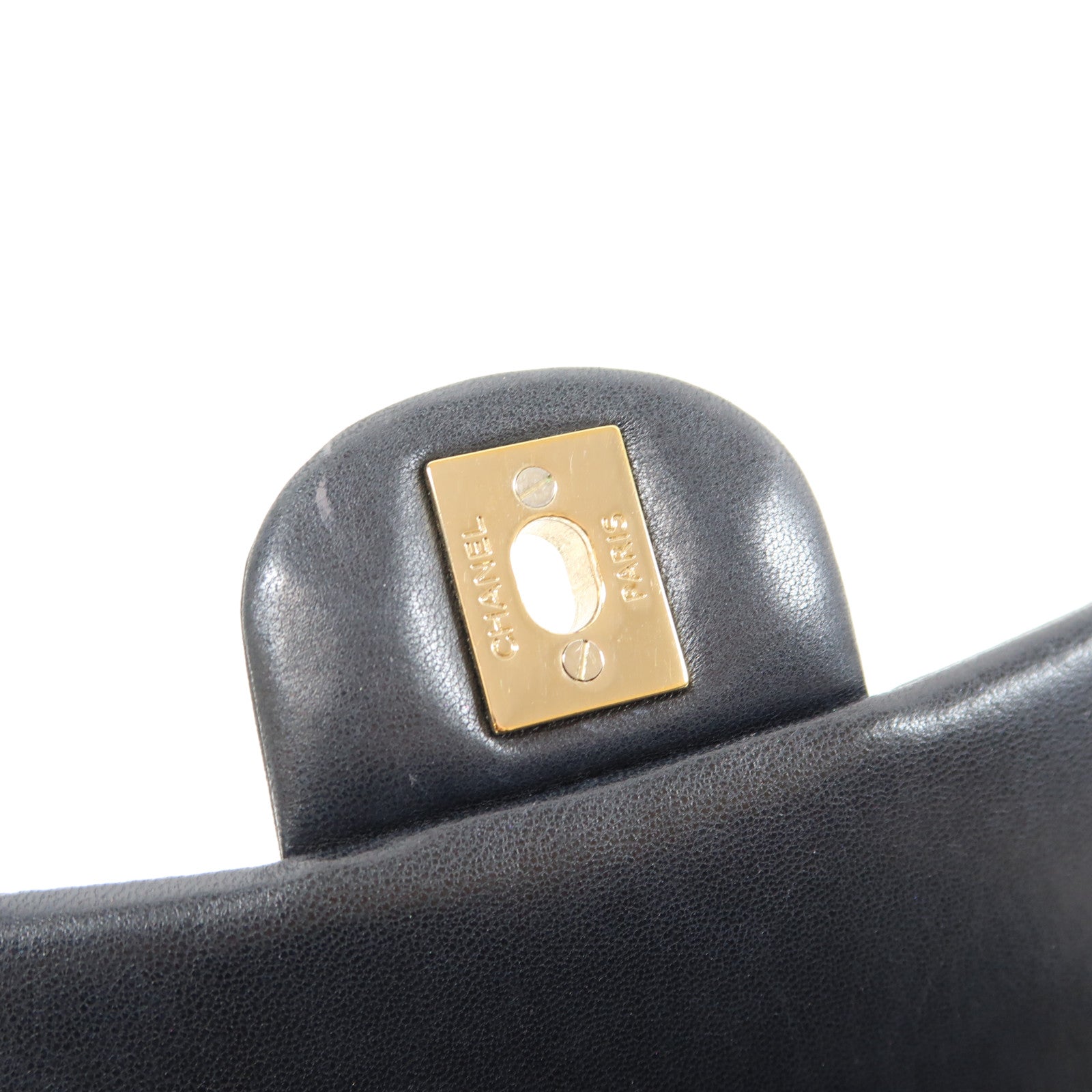 CHANEL 菱格羊皮皮革Chain Shoulder Bag金扣鏈帶肩背袋黑色