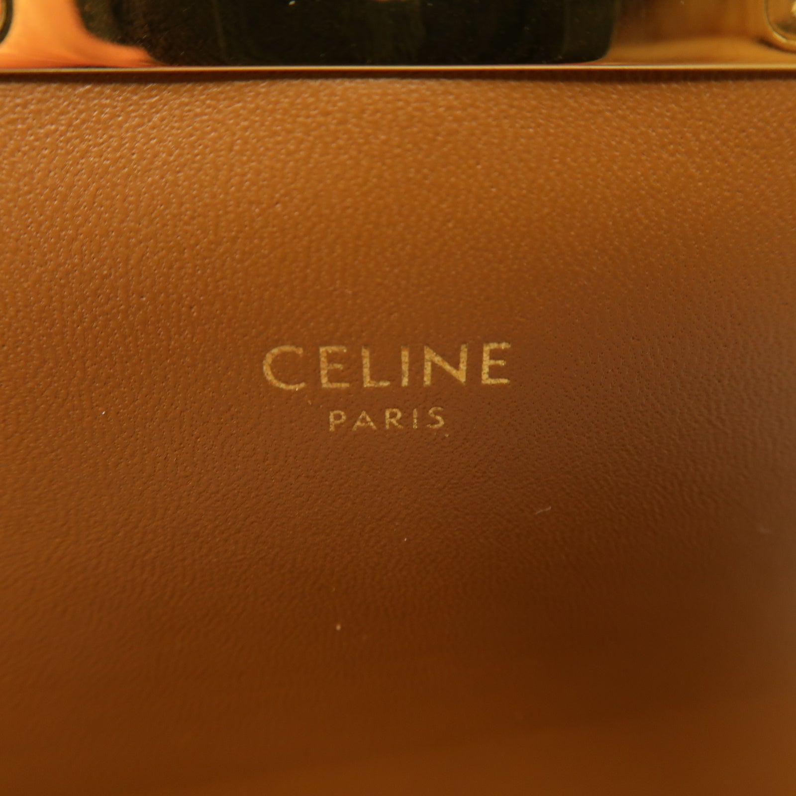 CELINE 塗層帆布/牛皮皮革Teen Triomphe金扣肩背袋黑色/啡色