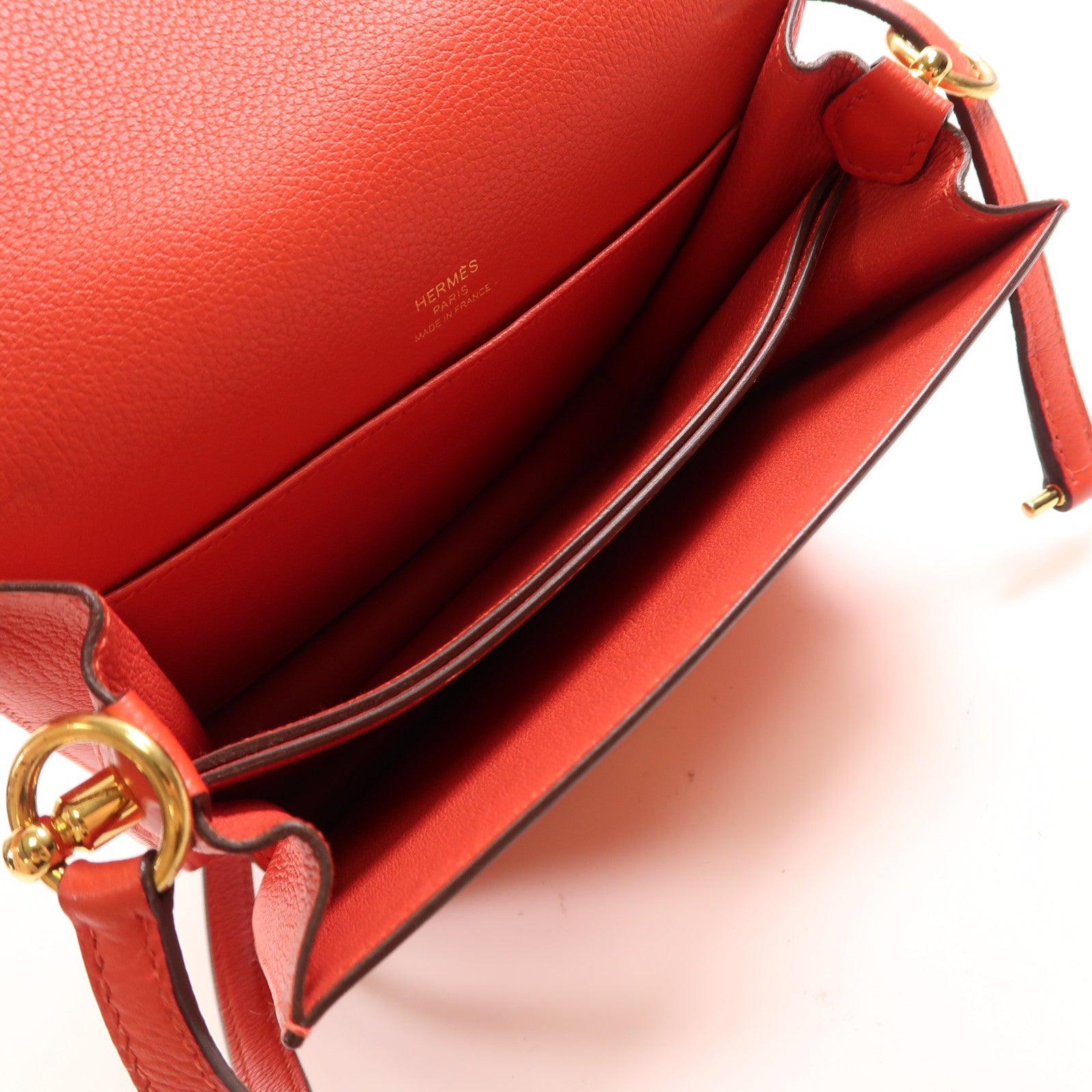 HERMES Evercolor皮革Roulis Mini金扣肩背袋Rouge Tomate
