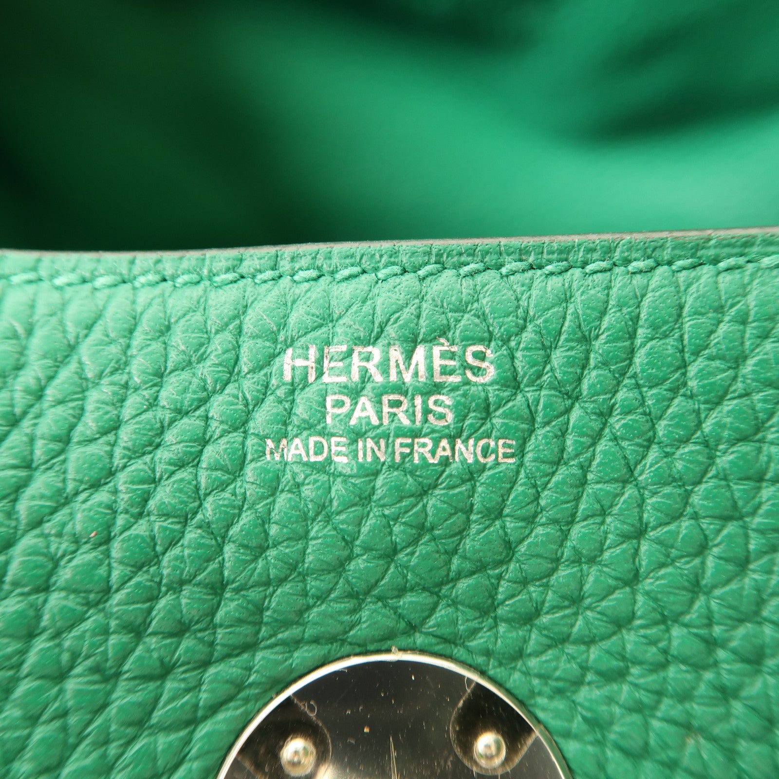 HERMES Clemence皮革Lindy 30銀扣手挽肩背兩用袋Vert Vertigo綠色