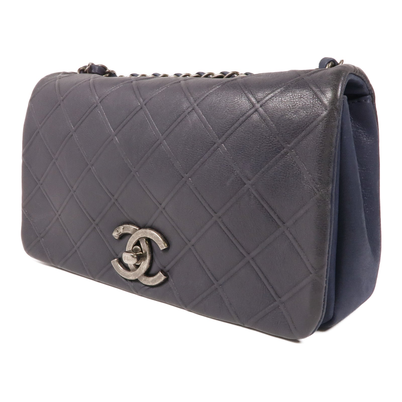 CHANEL 牛皮皮革Chain Shoulder Bag銀扣鏈帶肩背袋