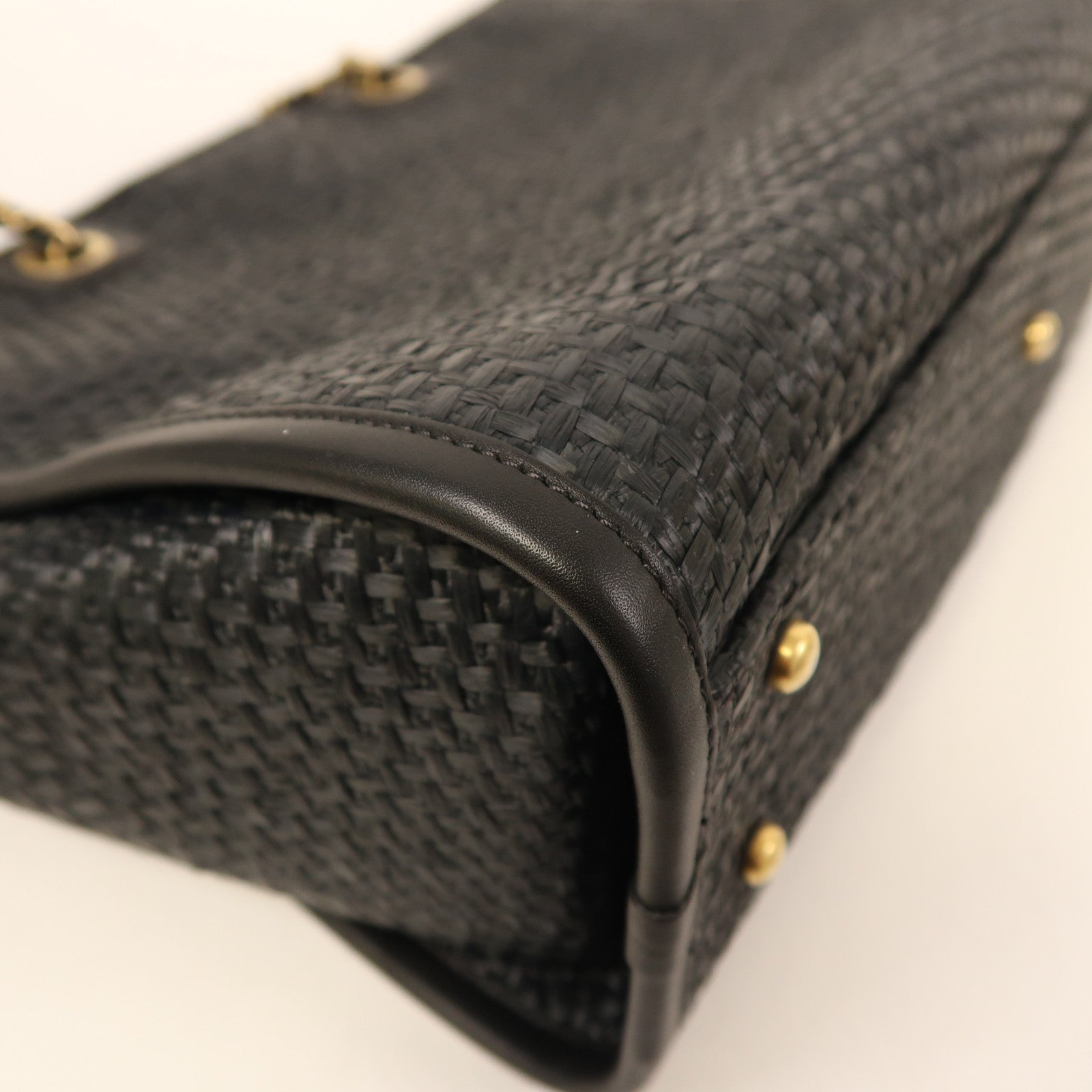 CHANEL Straw Deauville Tote金扣手挽肩背兩用袋黑色