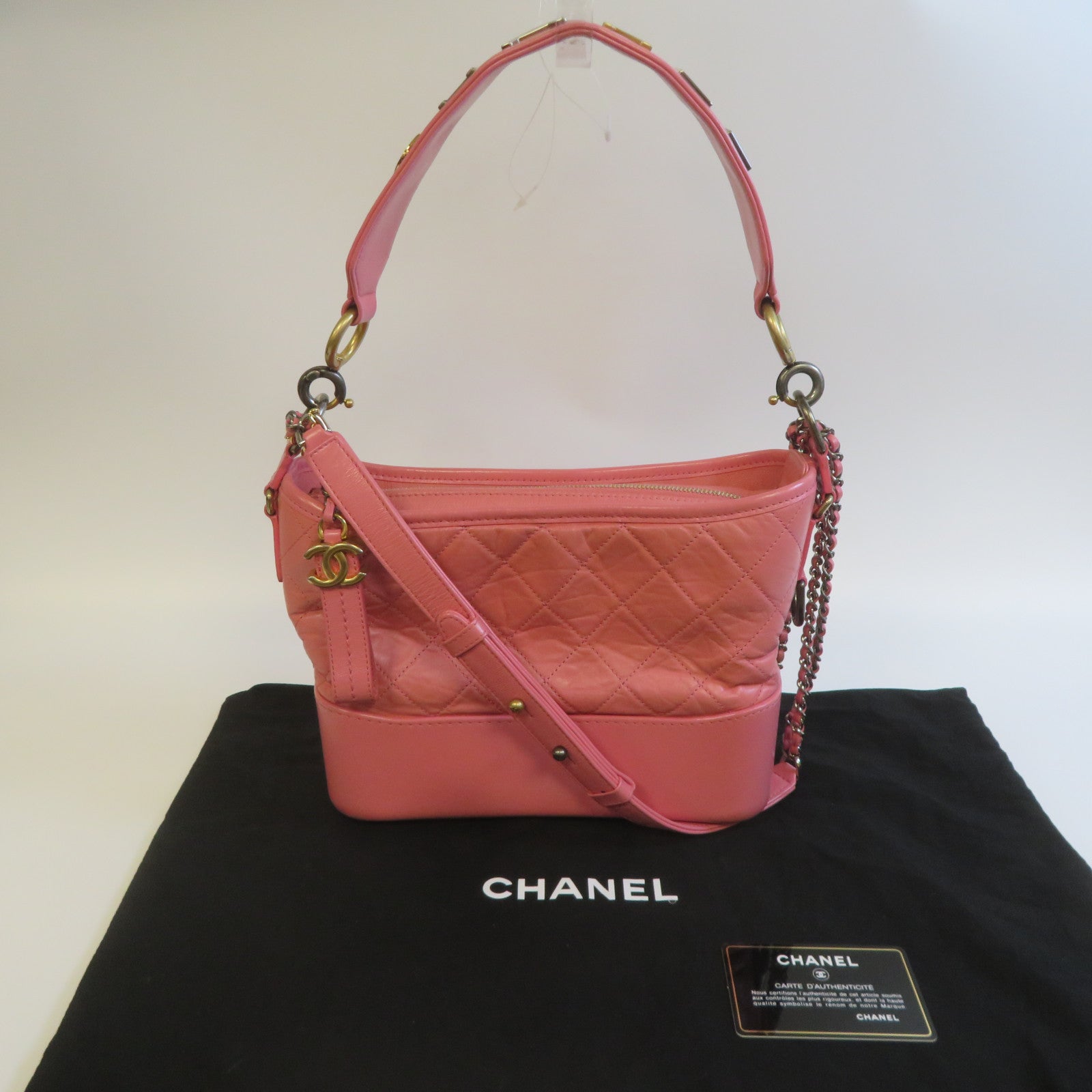 CHANEL 【激減優惠】菱格牛皮皮革Gabrielle Medium金扣手挽肩背兩用袋粉紅色