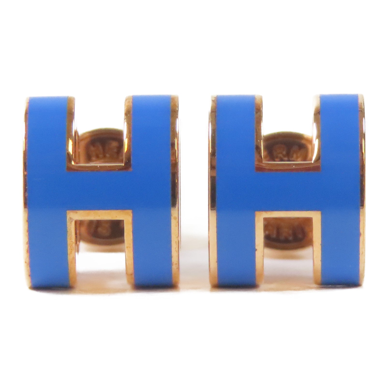 HERMES 金屬Pop H耳環金色/藍色