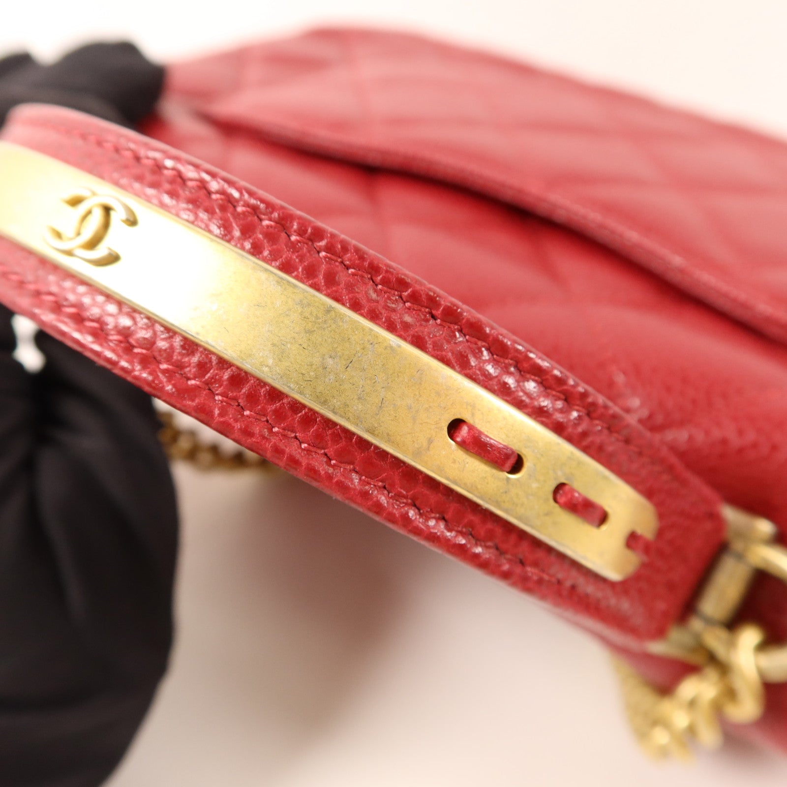 CHANEL 牛皮皮革Top Handle金扣鏈帶手挽肩背兩用袋