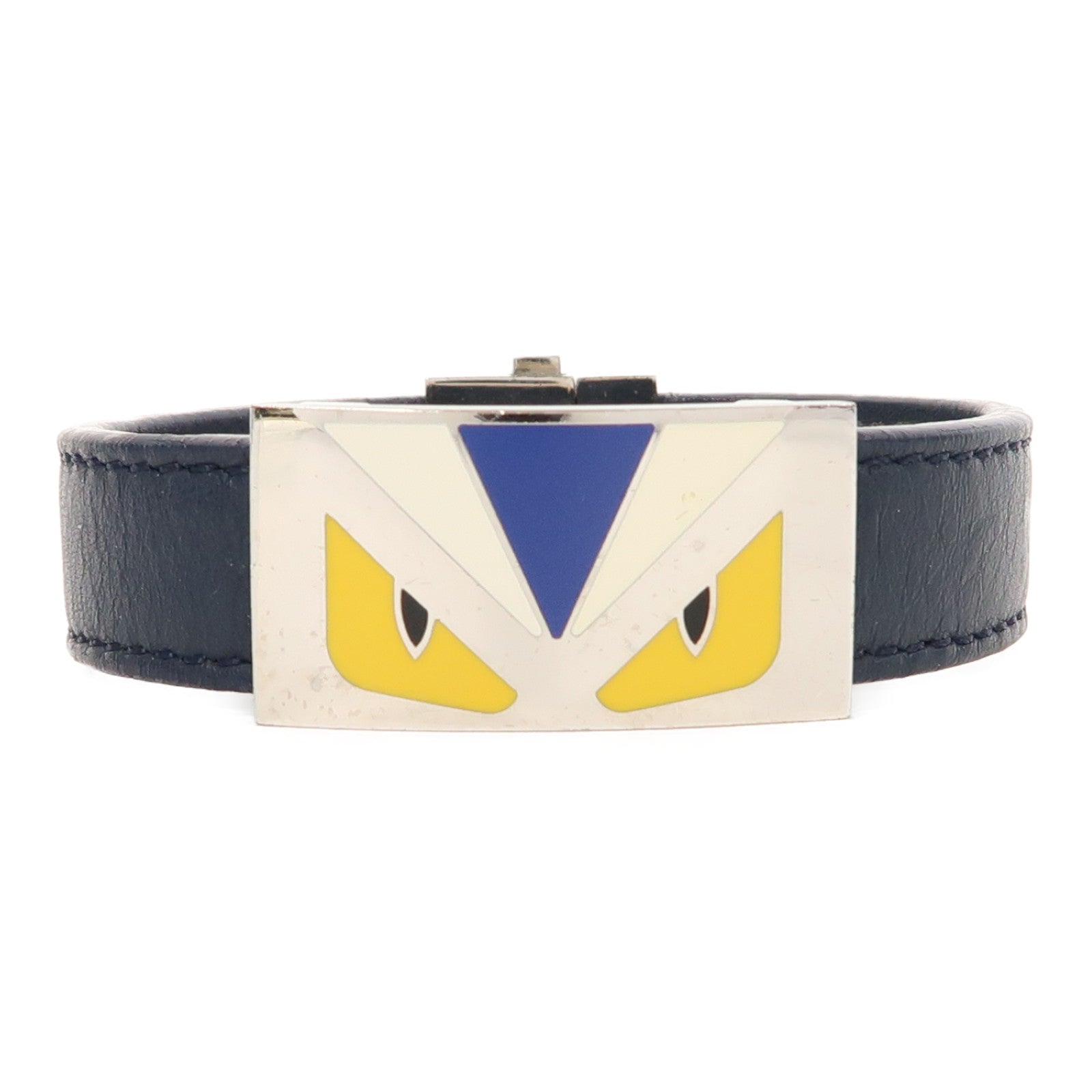 FENDI 【激減優惠】牛皮皮革Bracelet銀扣手鐲藍色