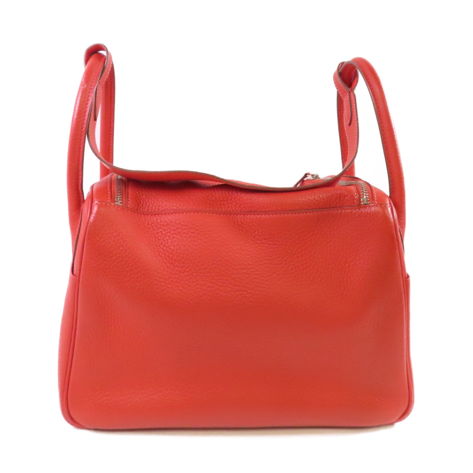 HERMES Clemence皮革Lindy 30 Shoulder Bag銀扣肩背袋9M Sanguine三文魚紅色/2R Rouge Pivoine牡丹紅色