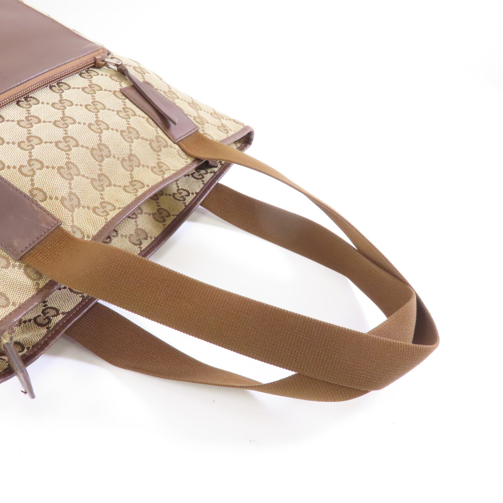 GUCCI 帆布Tote Bag銀扣手挽袋棕色