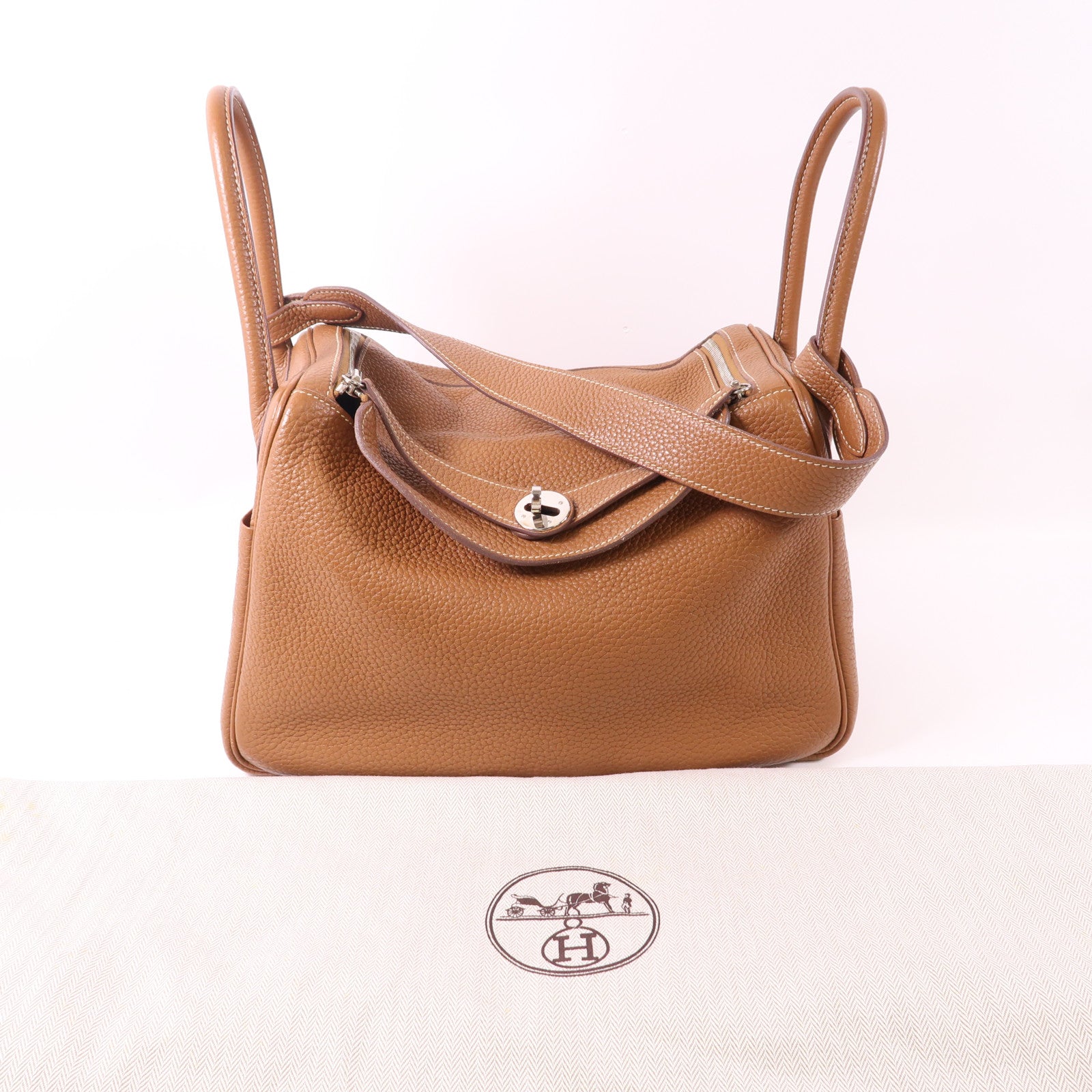 HERMES 【激減優惠】Clemence皮革Lindy 30銀扣手挽肩背兩用袋Gold