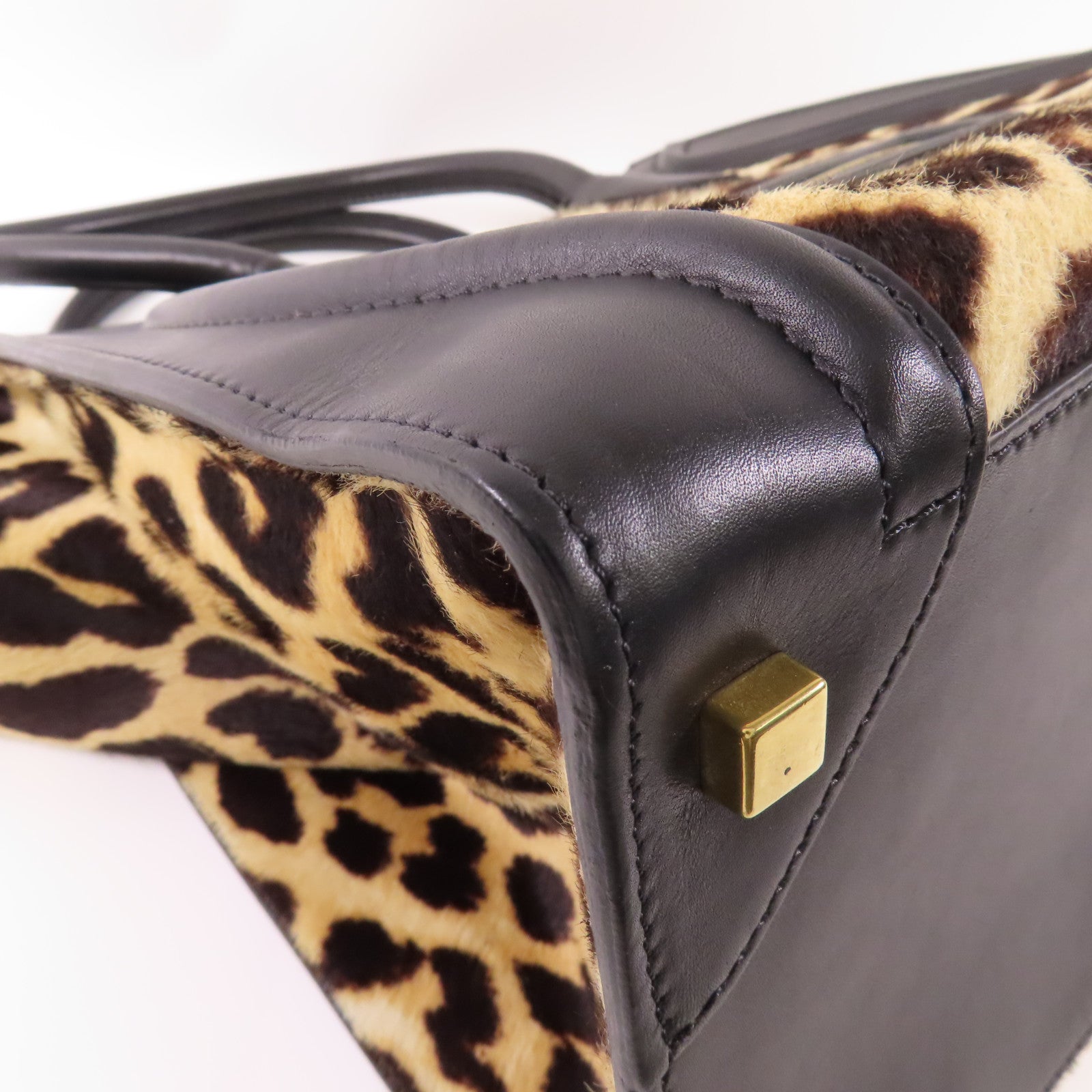 CELINE 牛皮皮革/馬毛Micro Luggage金扣手挽袋