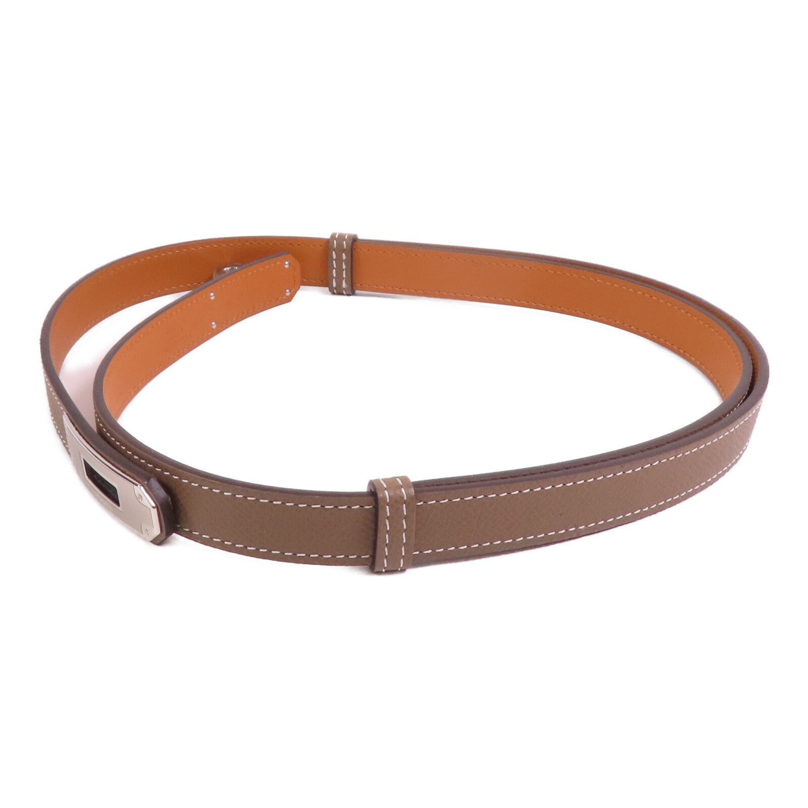 HERMES Epsom皮革Kelly Belt銀扣皮帶Etoupe