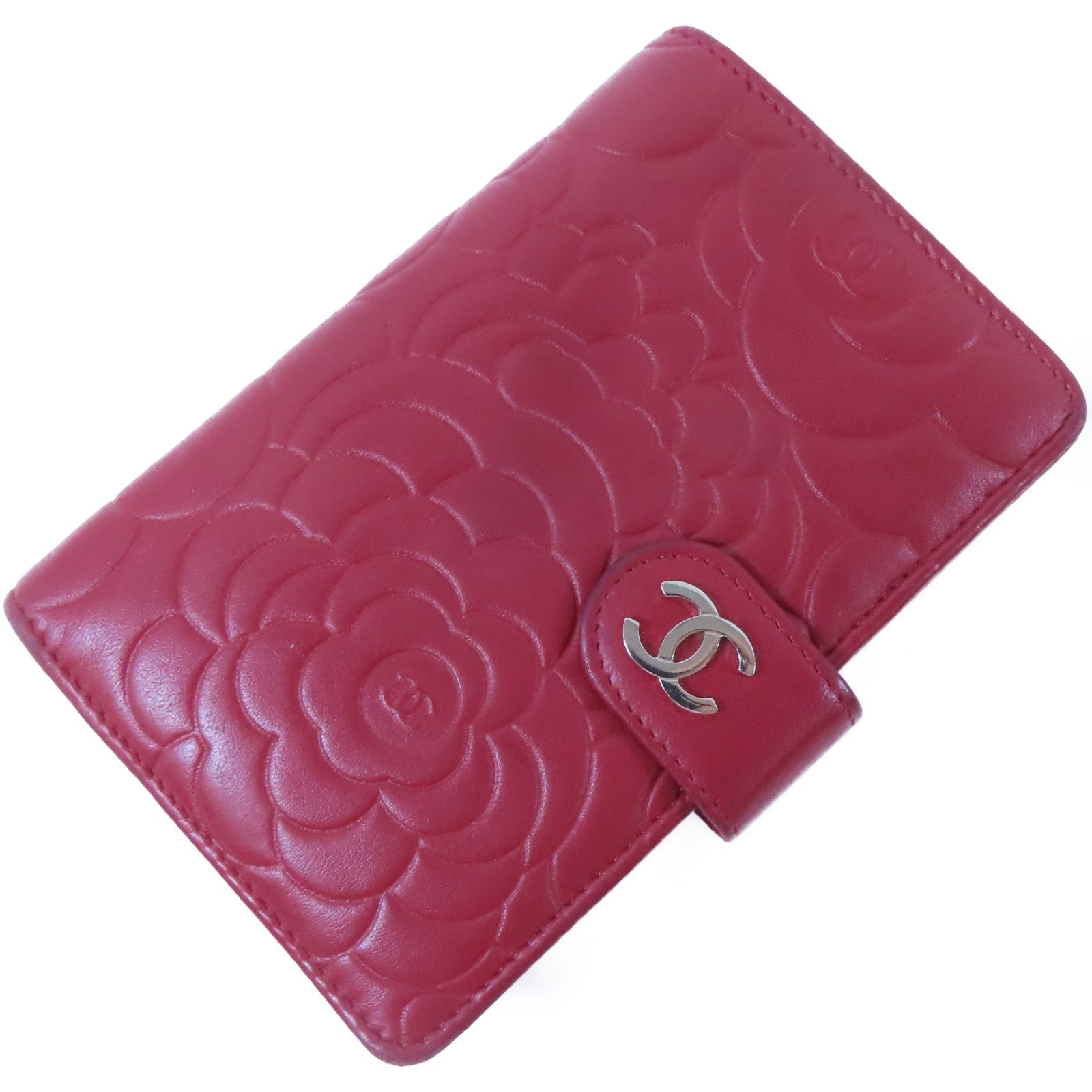 CHANEL 羊皮皮革Wallet銀扣錢包紅色