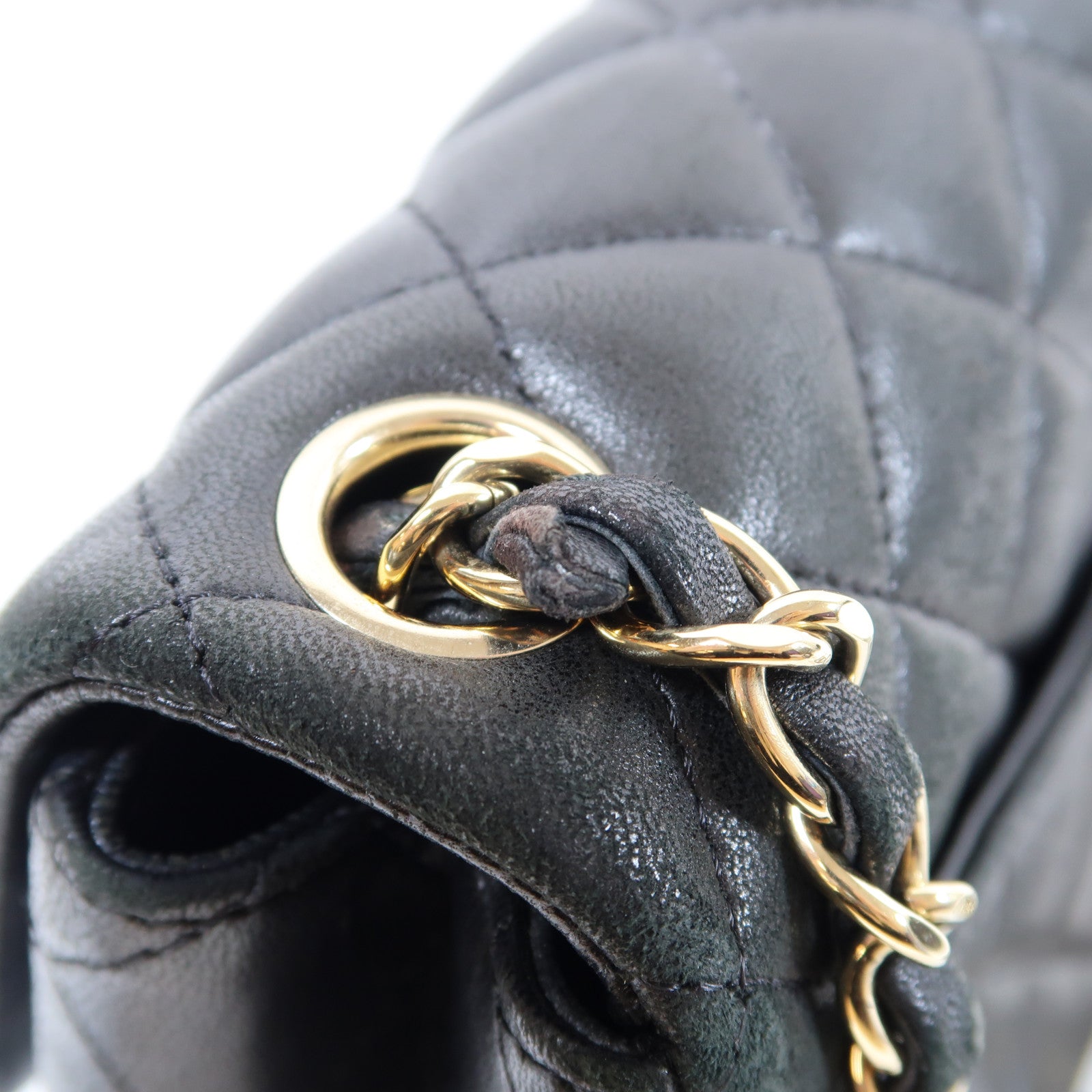 CHANEL 菱格羊皮皮革Chain Shoulder Bag金扣鏈帶肩背袋黑色