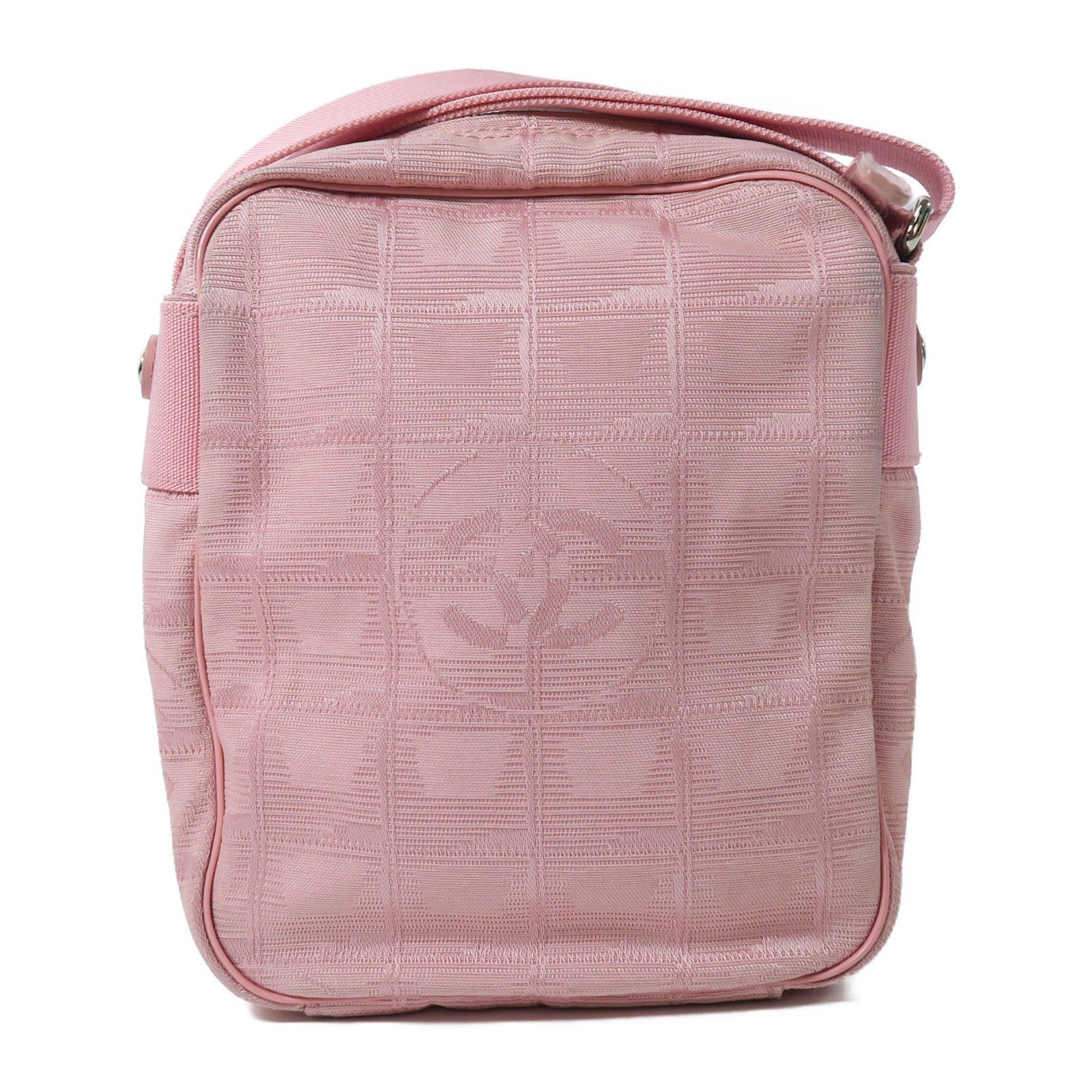 CHANEL 【激減優惠】帆布New Travel Line Pochette Shoulder Bag銀扣肩背袋粉紅色