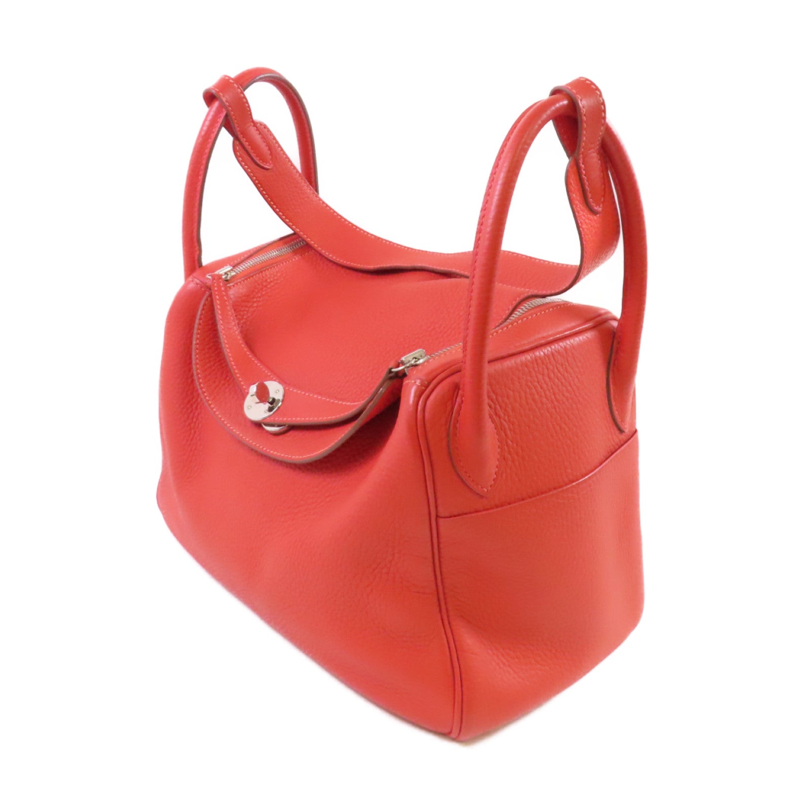 HERMES Clemence皮革Lindy 30 Shoulder Bag銀扣肩背袋9M Sanguine三文魚紅色/2R Rouge Pivoine牡丹紅色