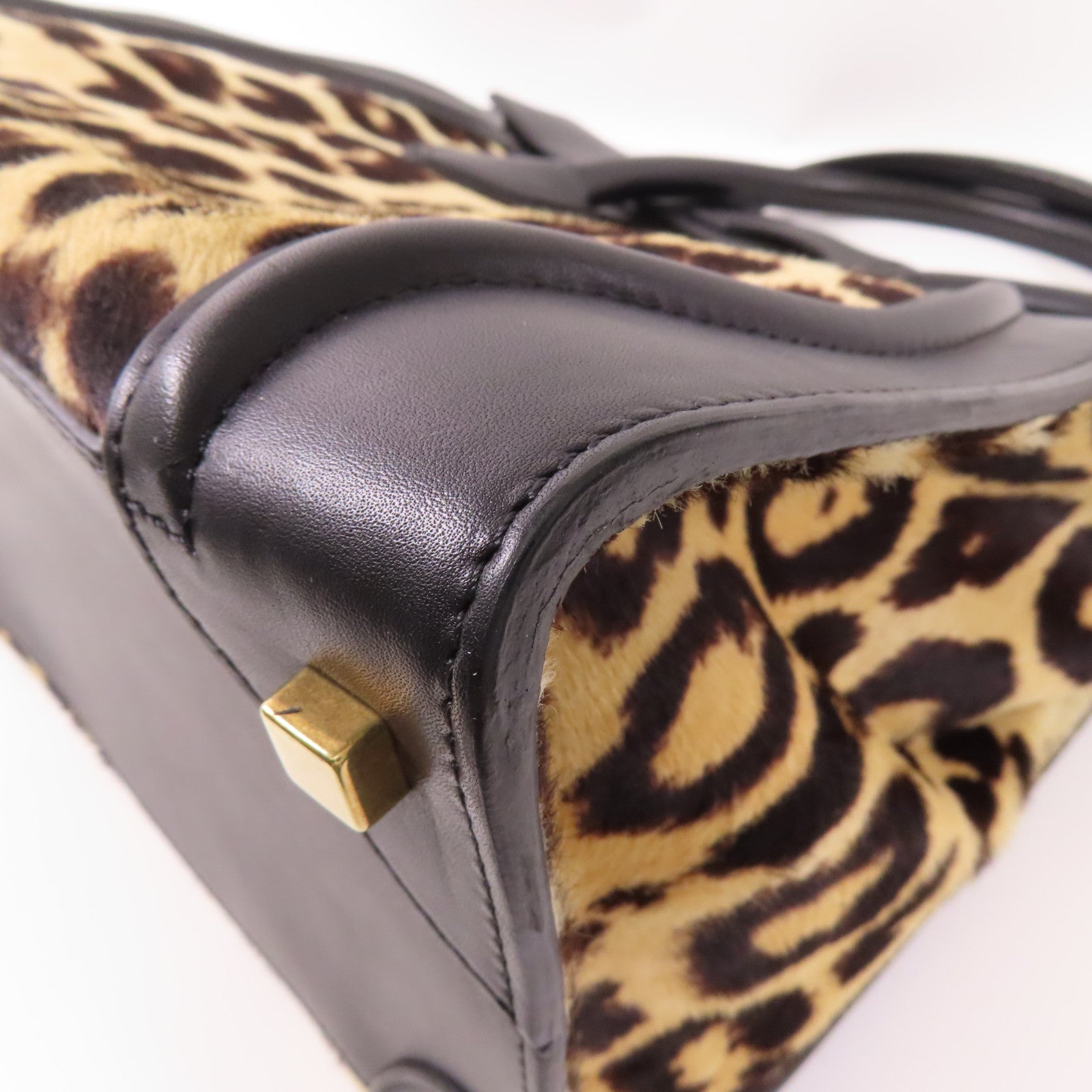 CELINE 牛皮皮革/馬毛Micro Luggage金扣手挽袋