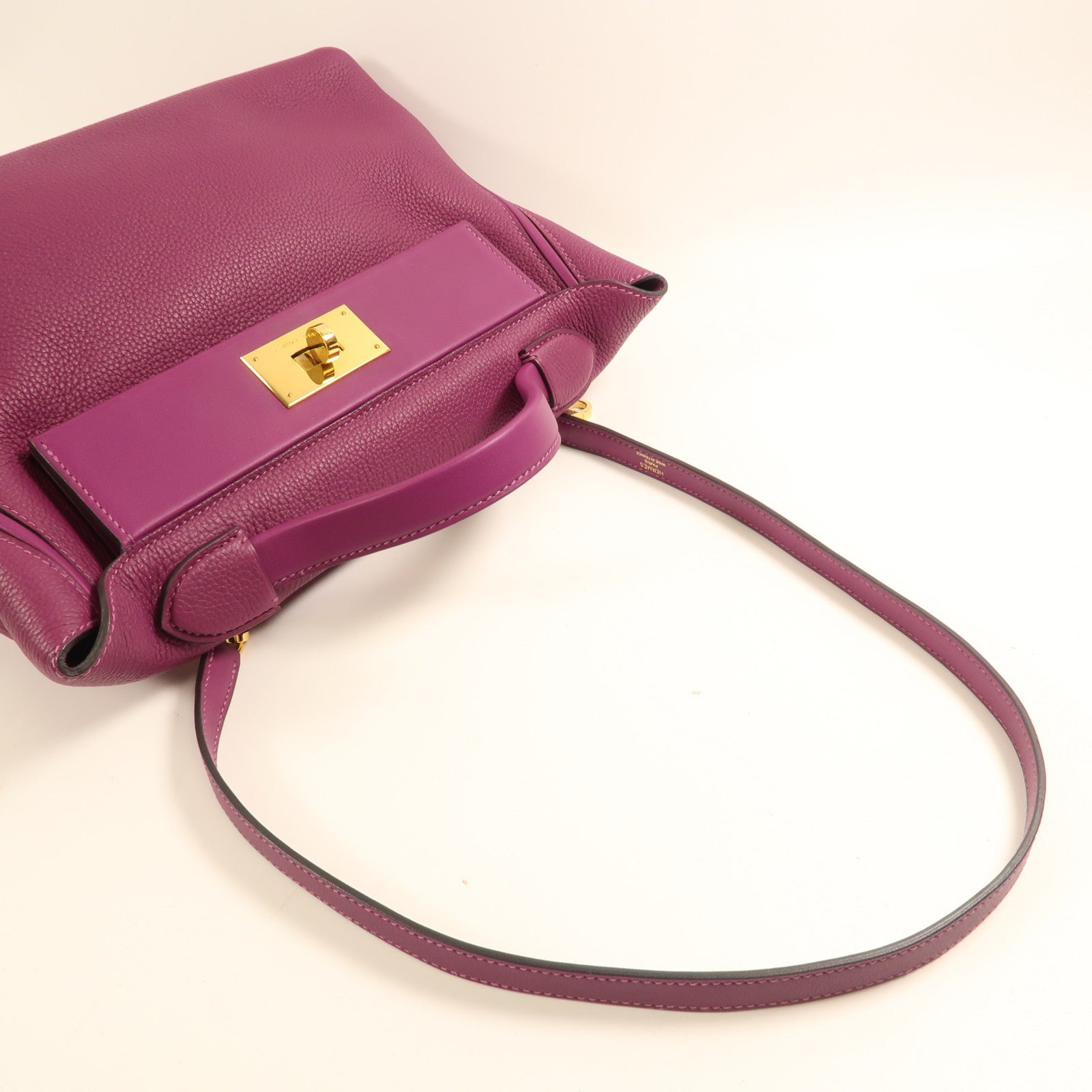 HERMES Clemence皮革24/24 29CM金扣手挽肩背兩用袋Anemone海葵紫色