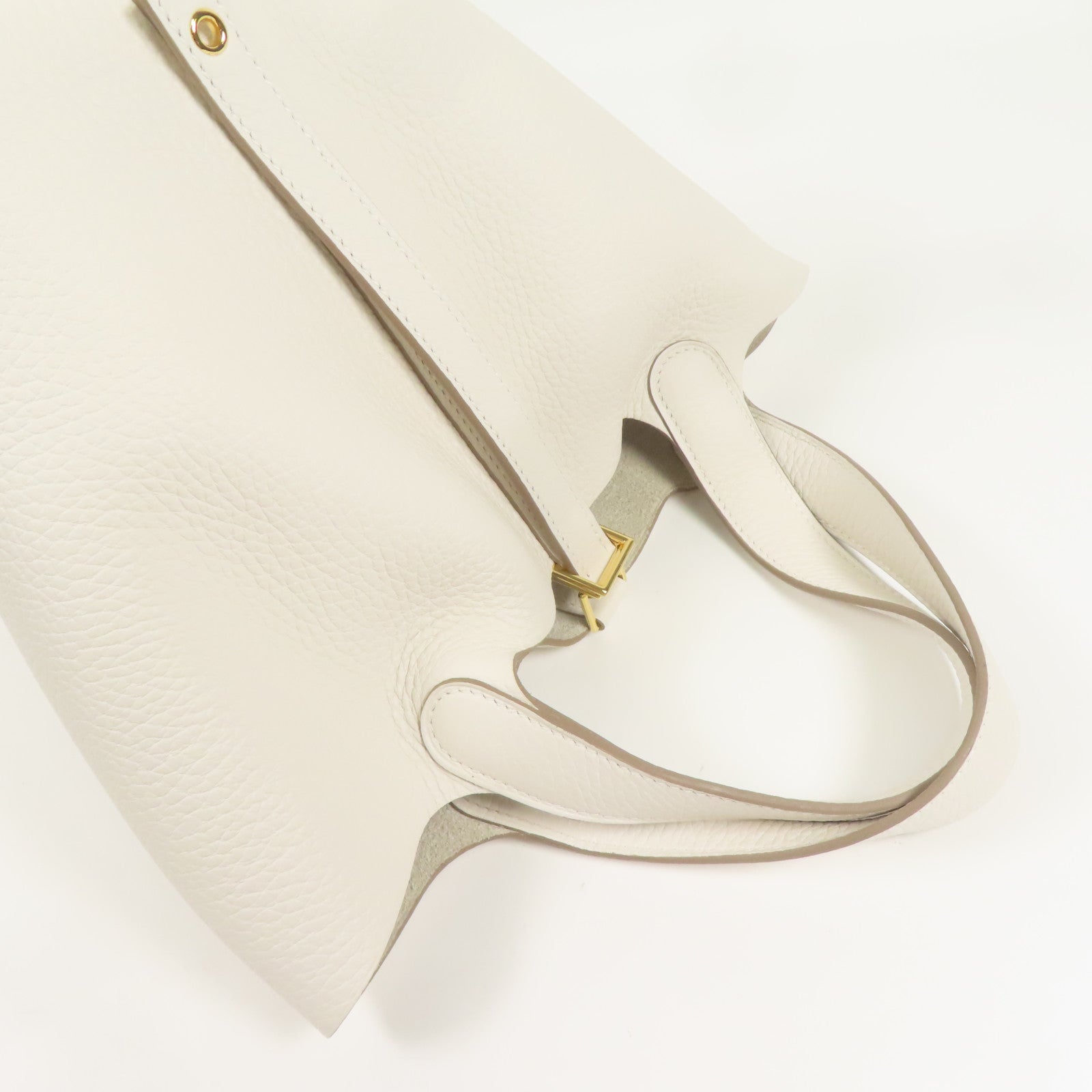 HERMES Clemence皮革Picotin PM金扣手挽袋Gris Pale
