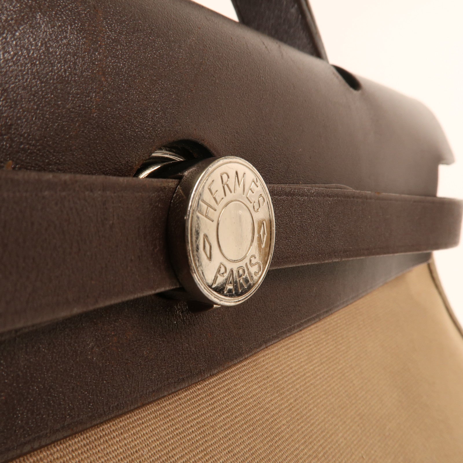 HERMES 帆布Herbag PM銀扣手挽肩背兩用袋Etoupe