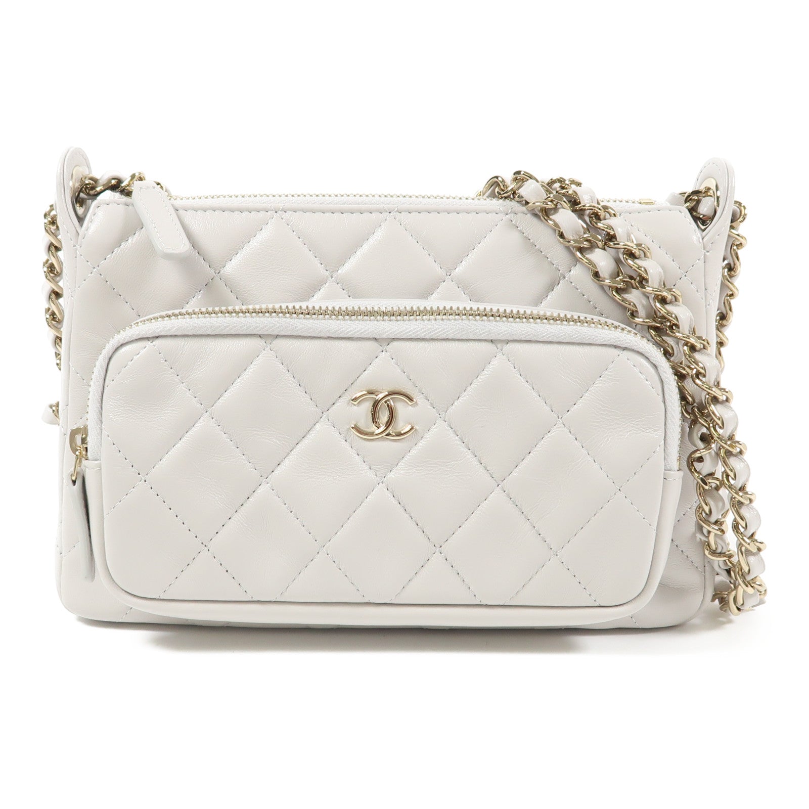 CHANEL 牛皮皮革Cluth With Chain金扣鏈帶肩背袋