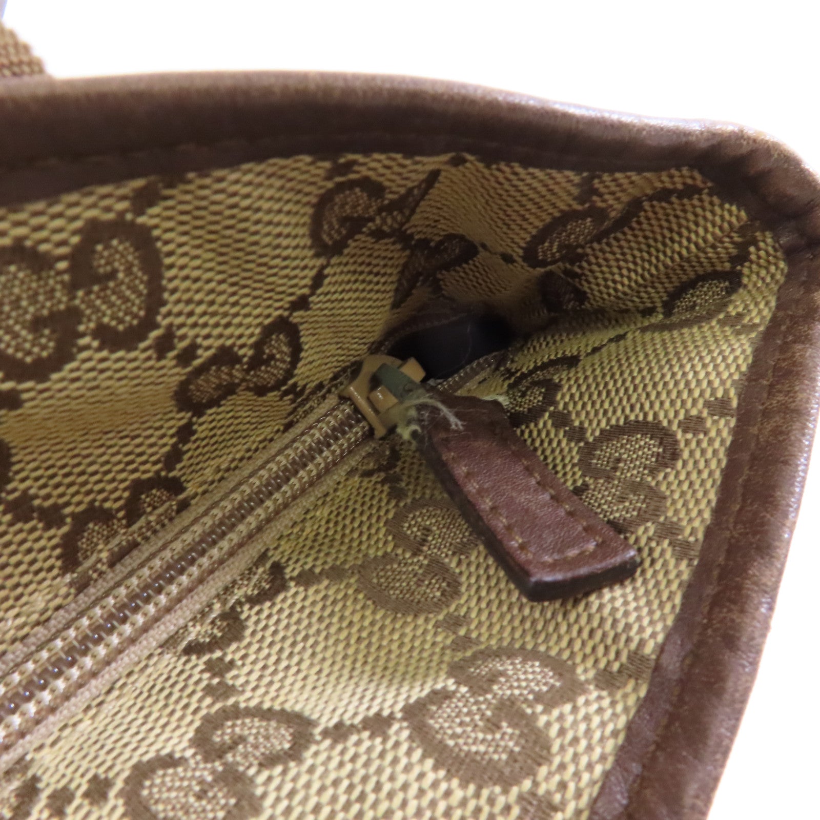 GUCCI 帆布Tote Bag銀扣手挽袋棕色