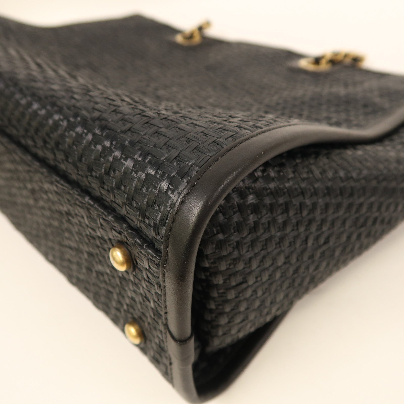 CHANEL Straw Deauville Tote金扣手挽肩背兩用袋黑色