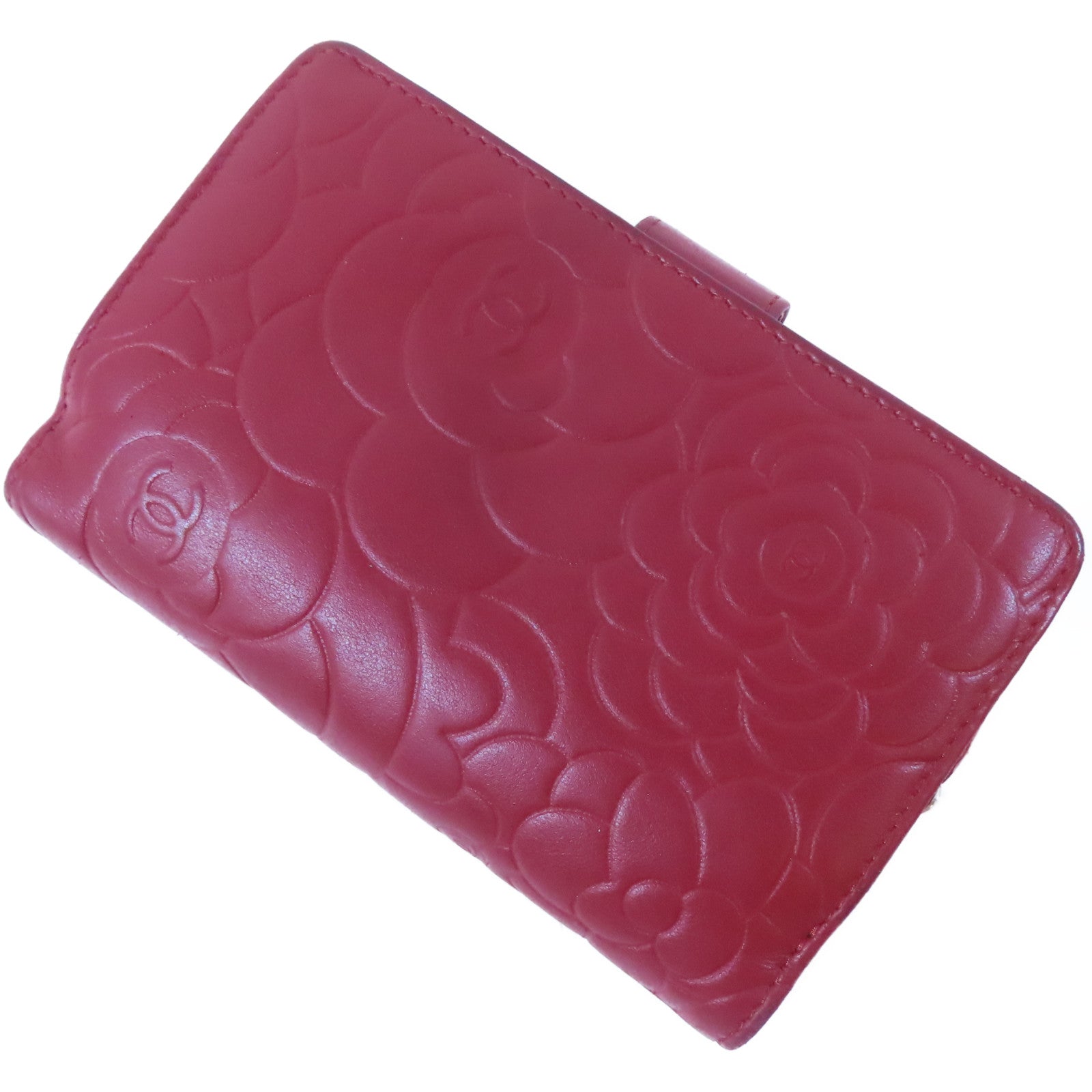 CHANEL 羊皮皮革Wallet銀扣錢包紅色