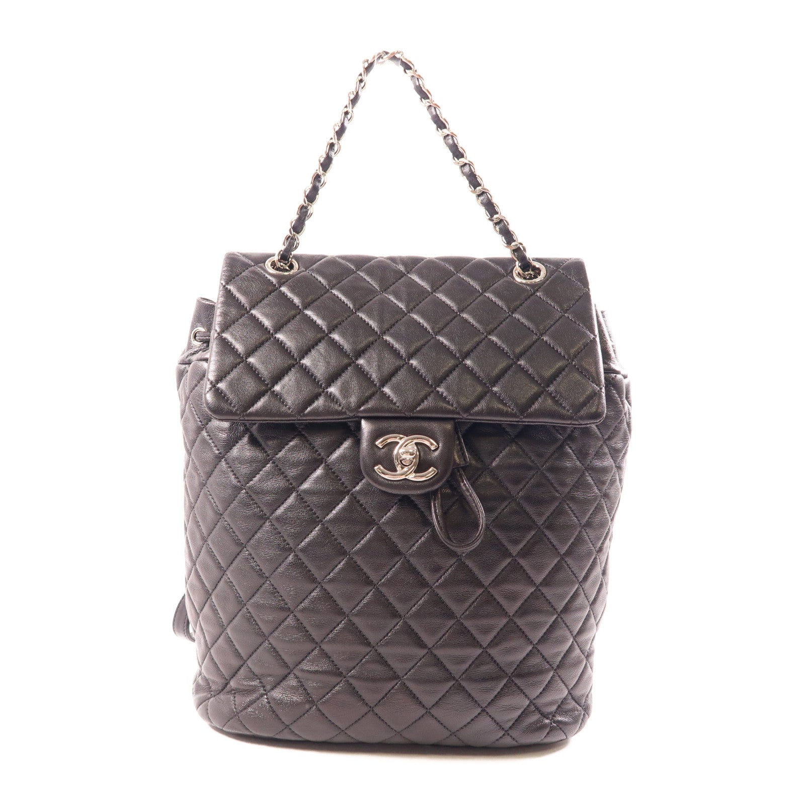 CHANEL 羊皮皮革Backpack銀扣背包
