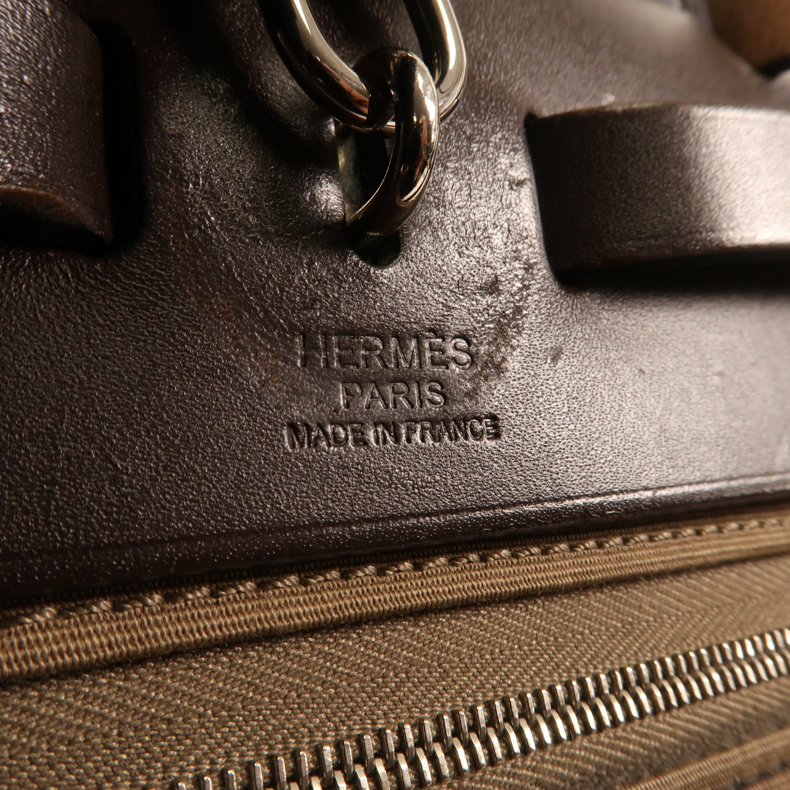 HERMES 帆布Herbag PM銀扣手挽肩背兩用袋Etoupe