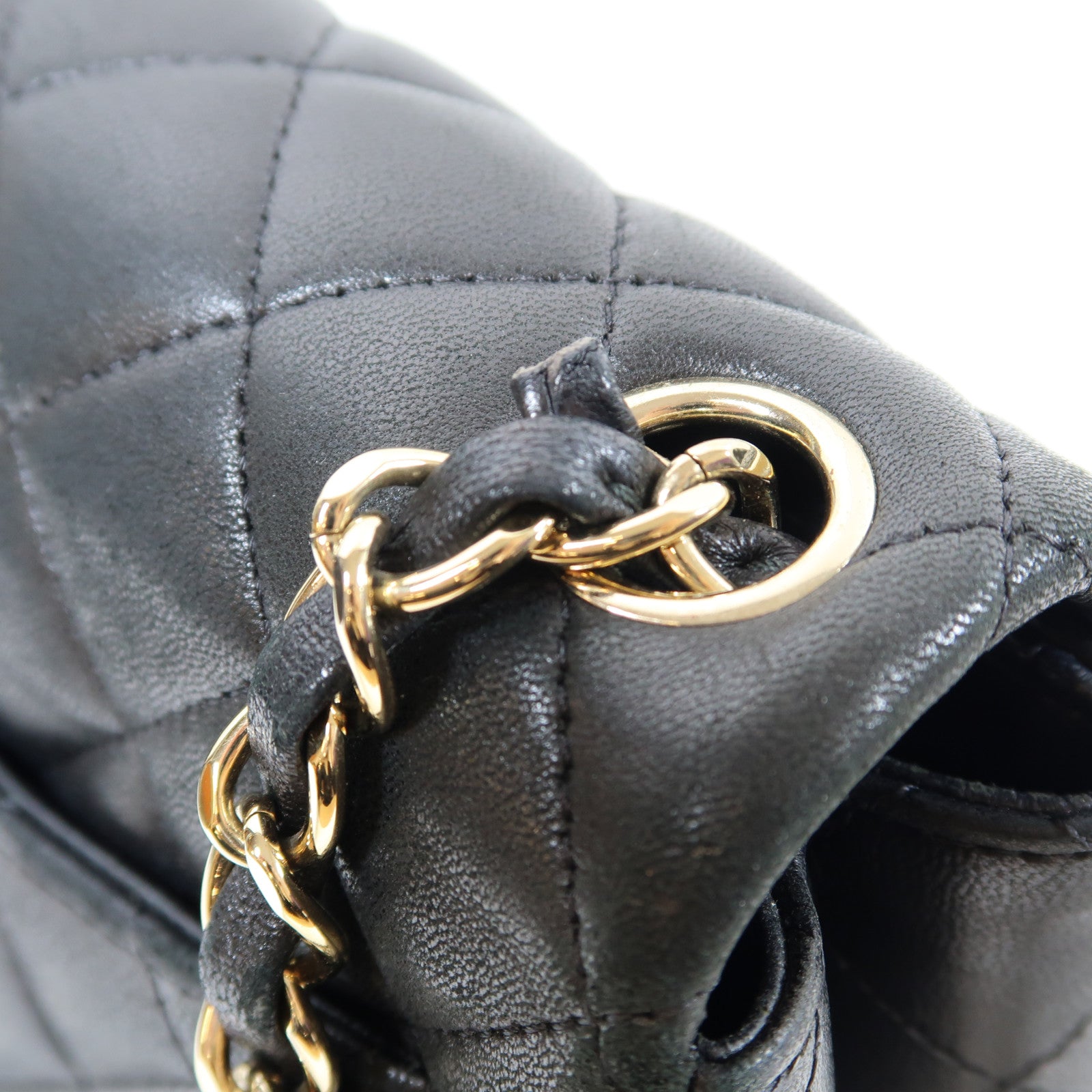 CHANEL 菱格羊皮皮革Chain Shoulder Bag金扣鏈帶肩背袋黑色