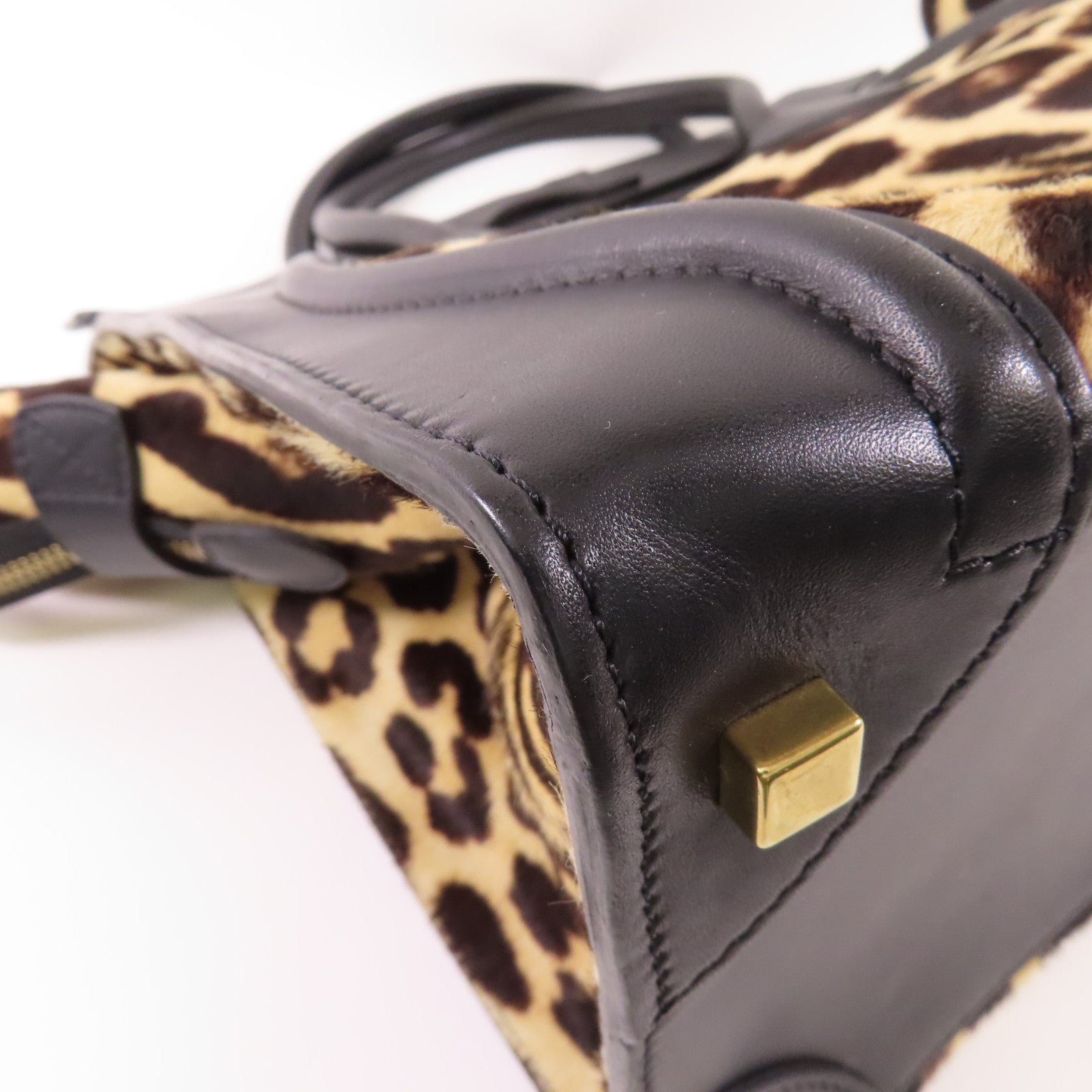 CELINE 牛皮皮革/馬毛Micro Luggage金扣手挽袋