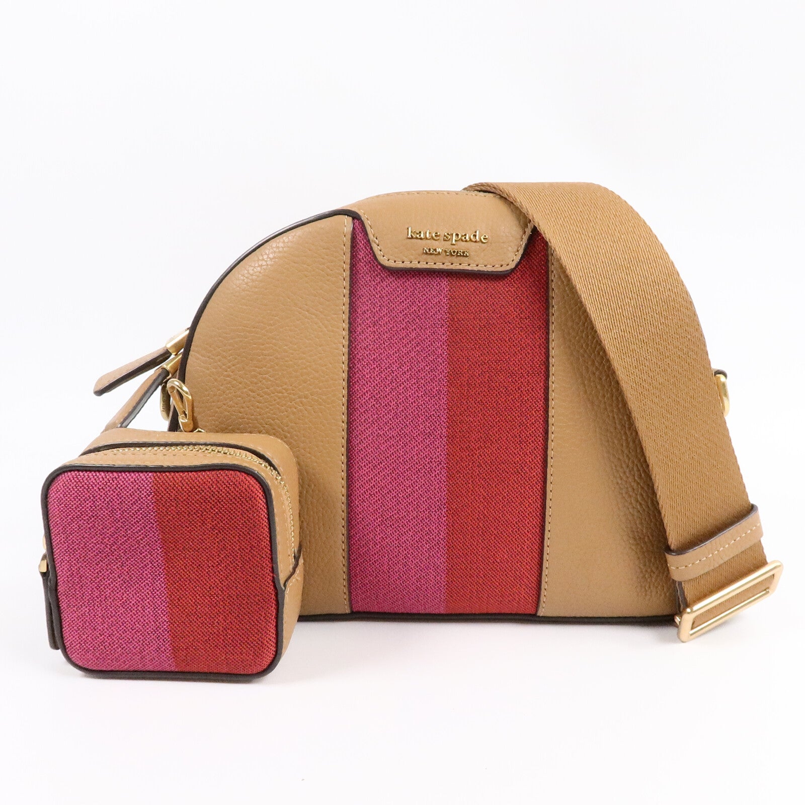 Kate Spade 皮革/提花織布Racing Stripe Addy Medium Dome肩背袋