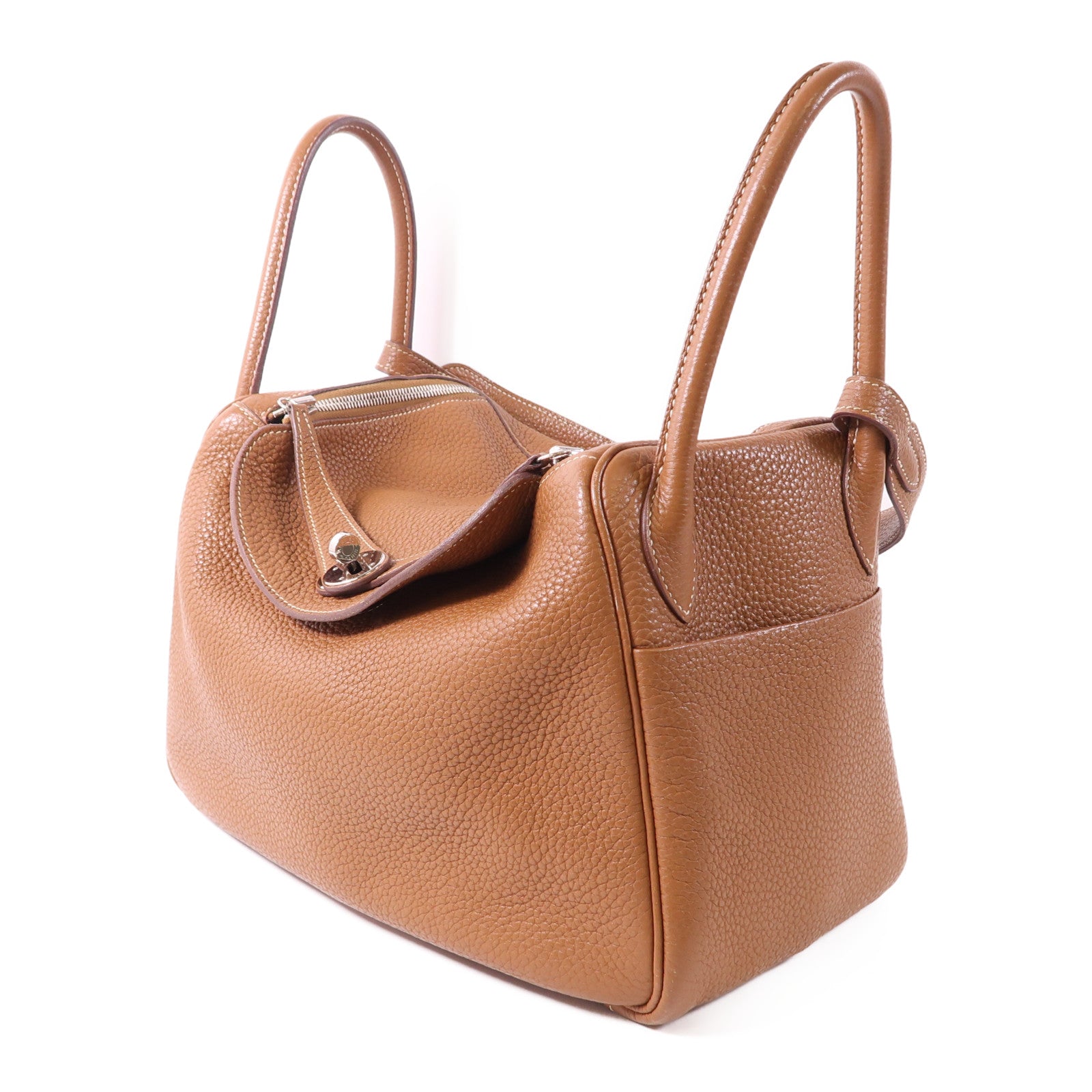 HERMES Clemence皮革Lindy 30銀扣手挽肩背兩用袋Gold